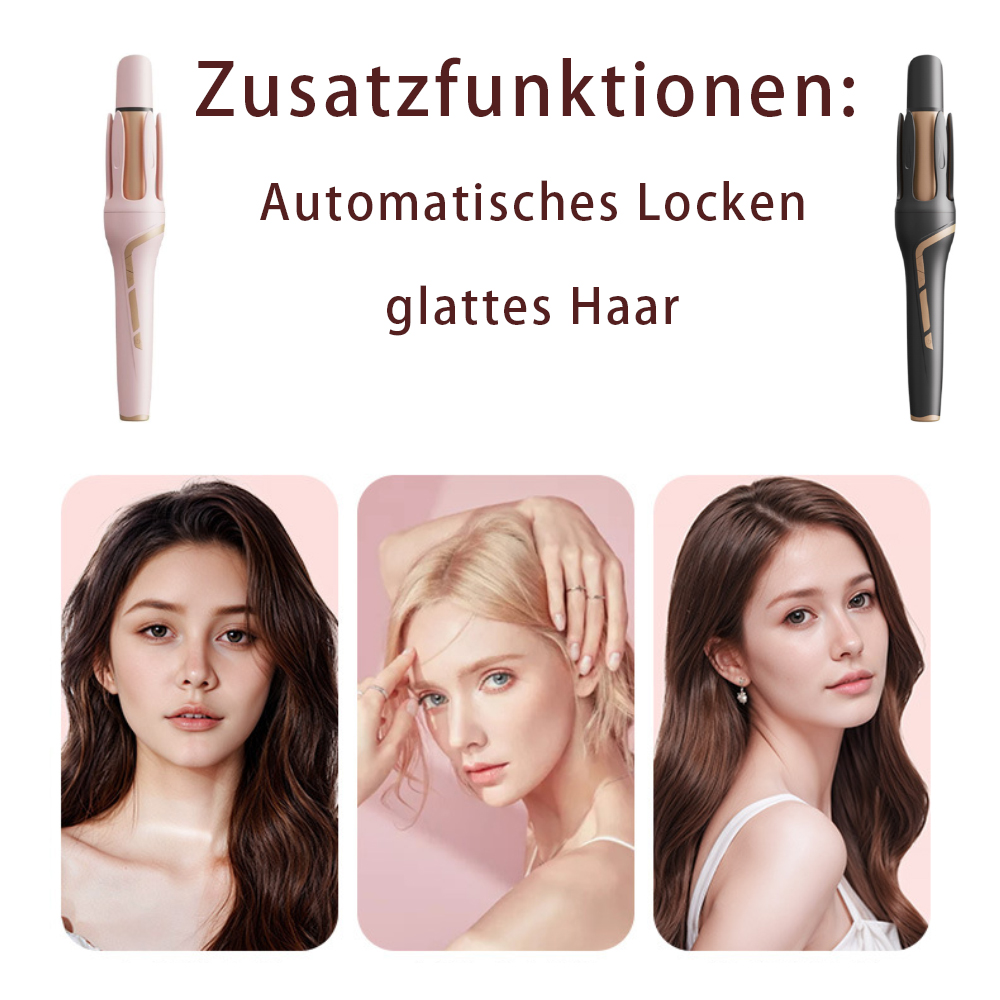 Haarstyler mit drei Frauen mit verschiedenen Frisuren, zwei Lockenwickler.