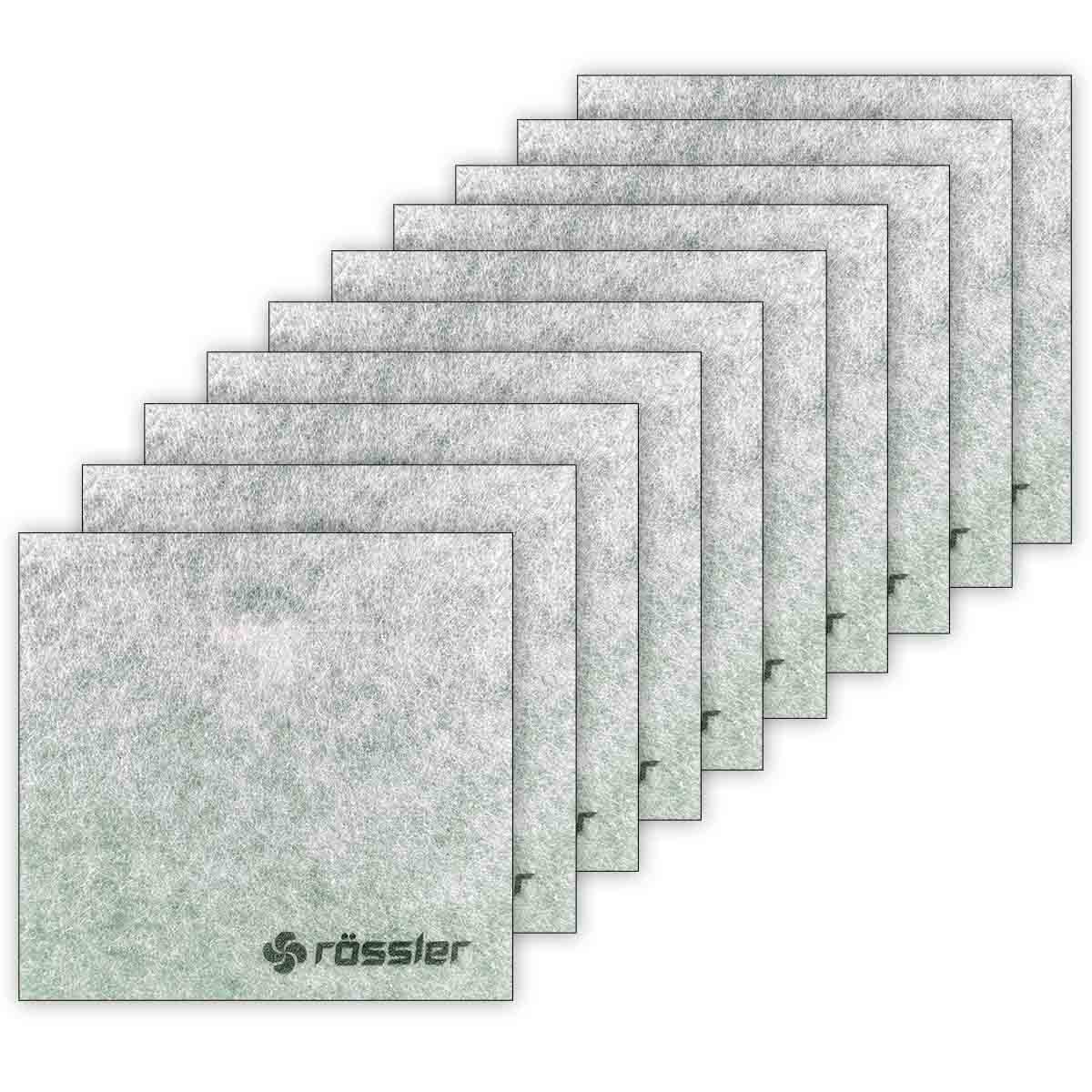 Set aus neun weißen quadratischen Filterpads.