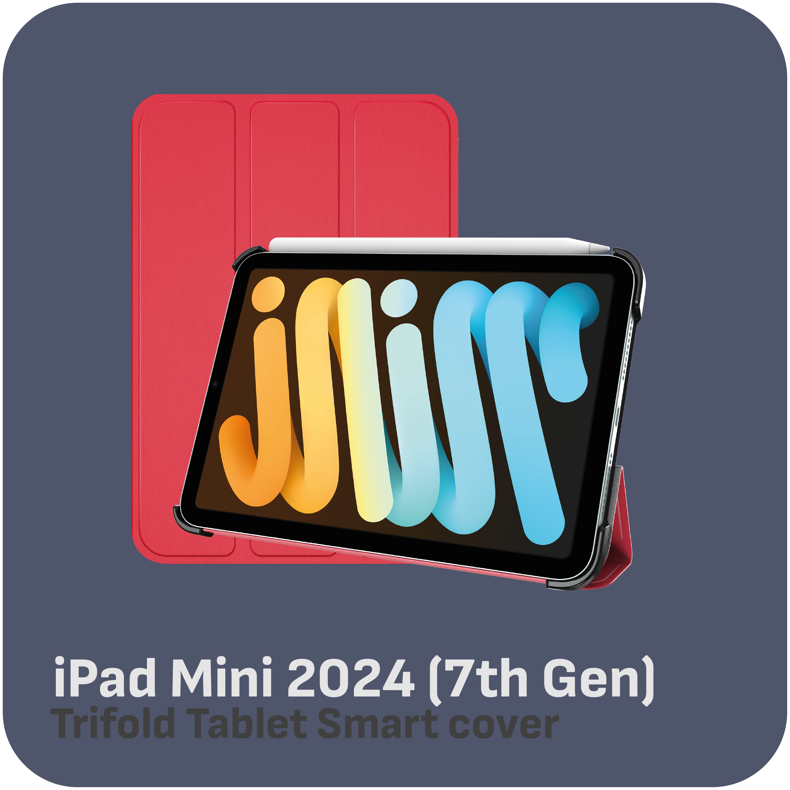 Ein iPad Mini mit Hülle, mit einer Illustration auf dem Bildschirm.