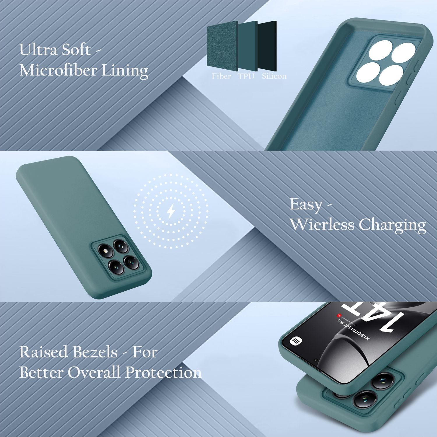Mehrere Details des Telefongehäuses. Telefonhülle und Telefon mit Informationen auf dem Bildschirm.