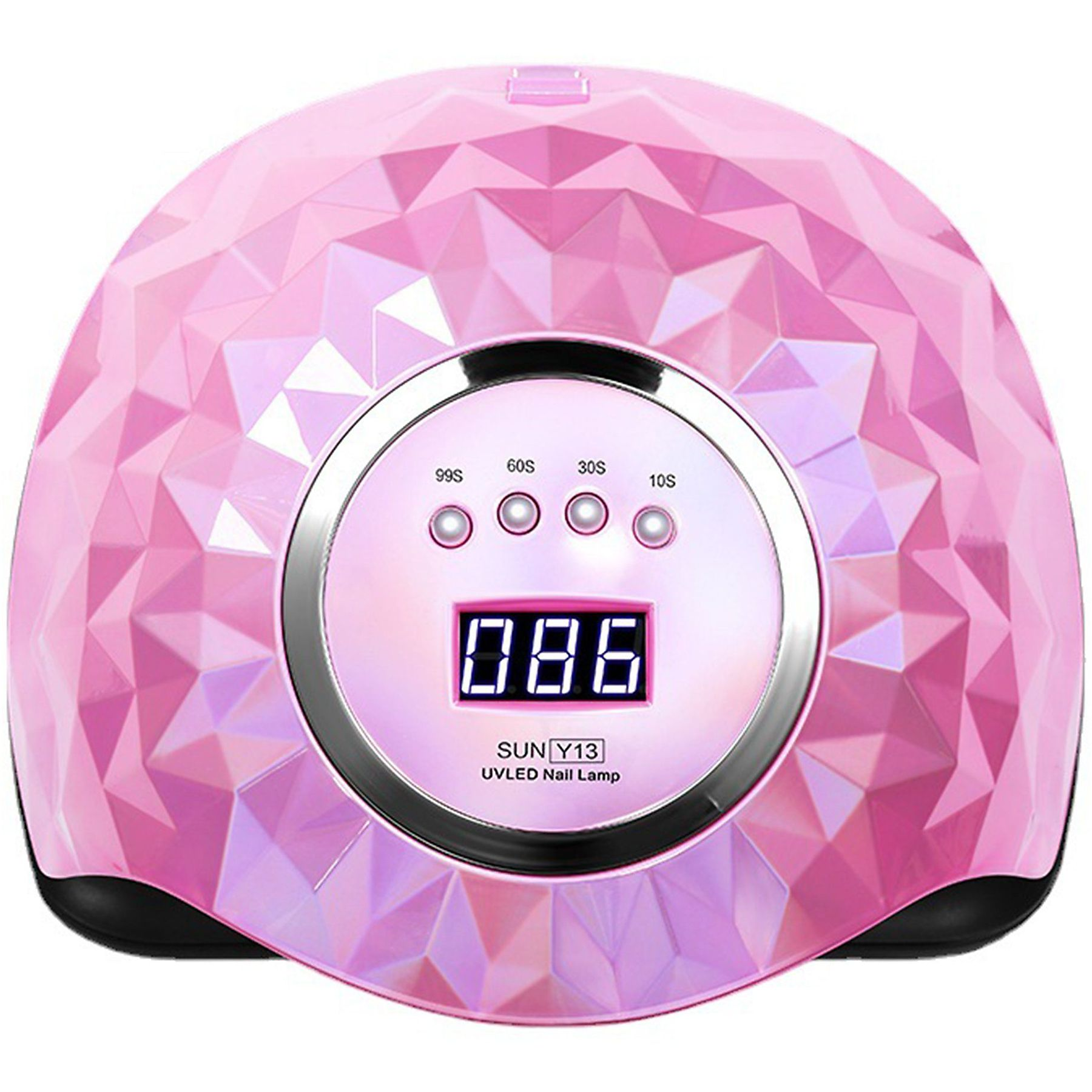 Rosa UV-Nagellampe mit Zeitanzeige und Knöpfen.