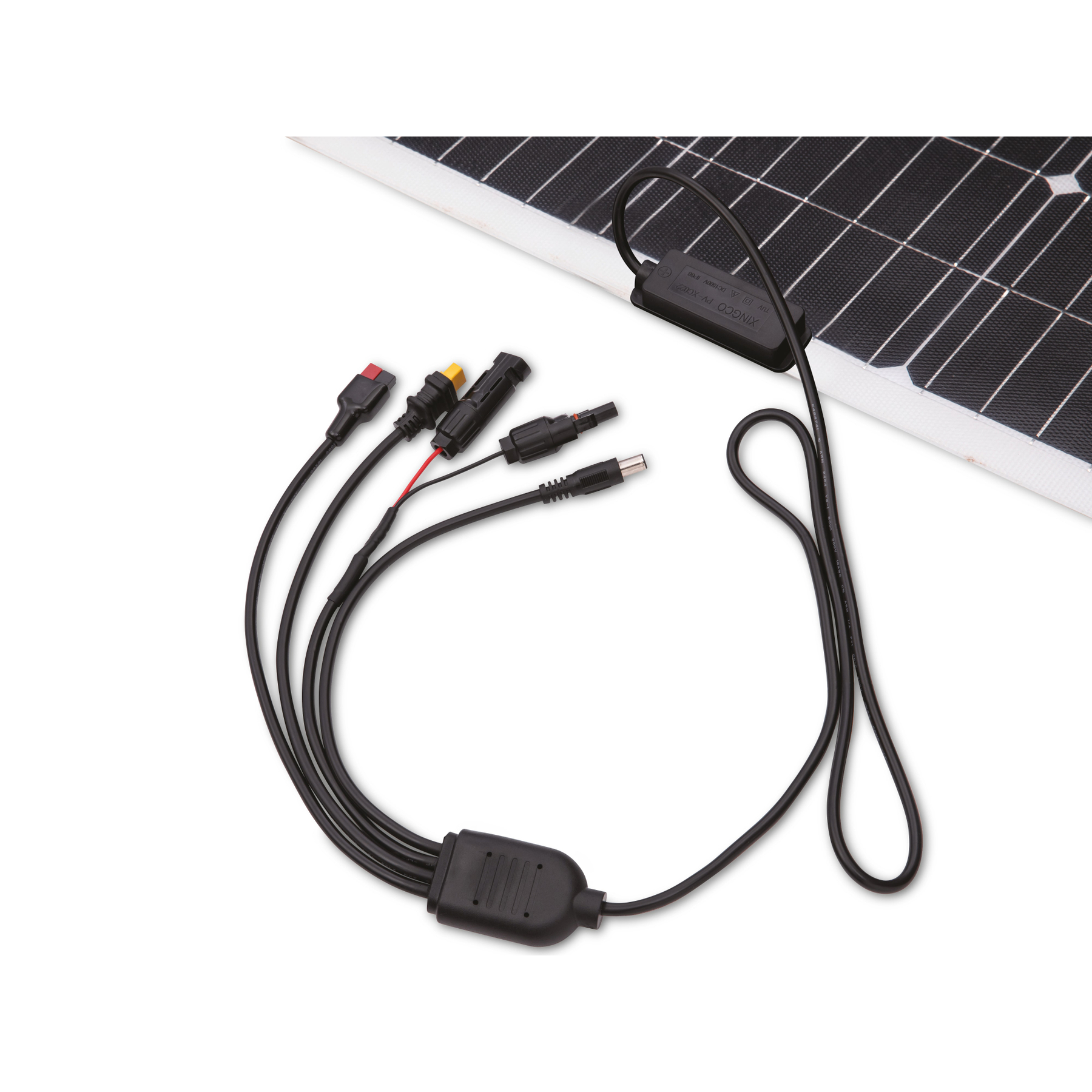 Panel słoneczny z kablami i złączami.