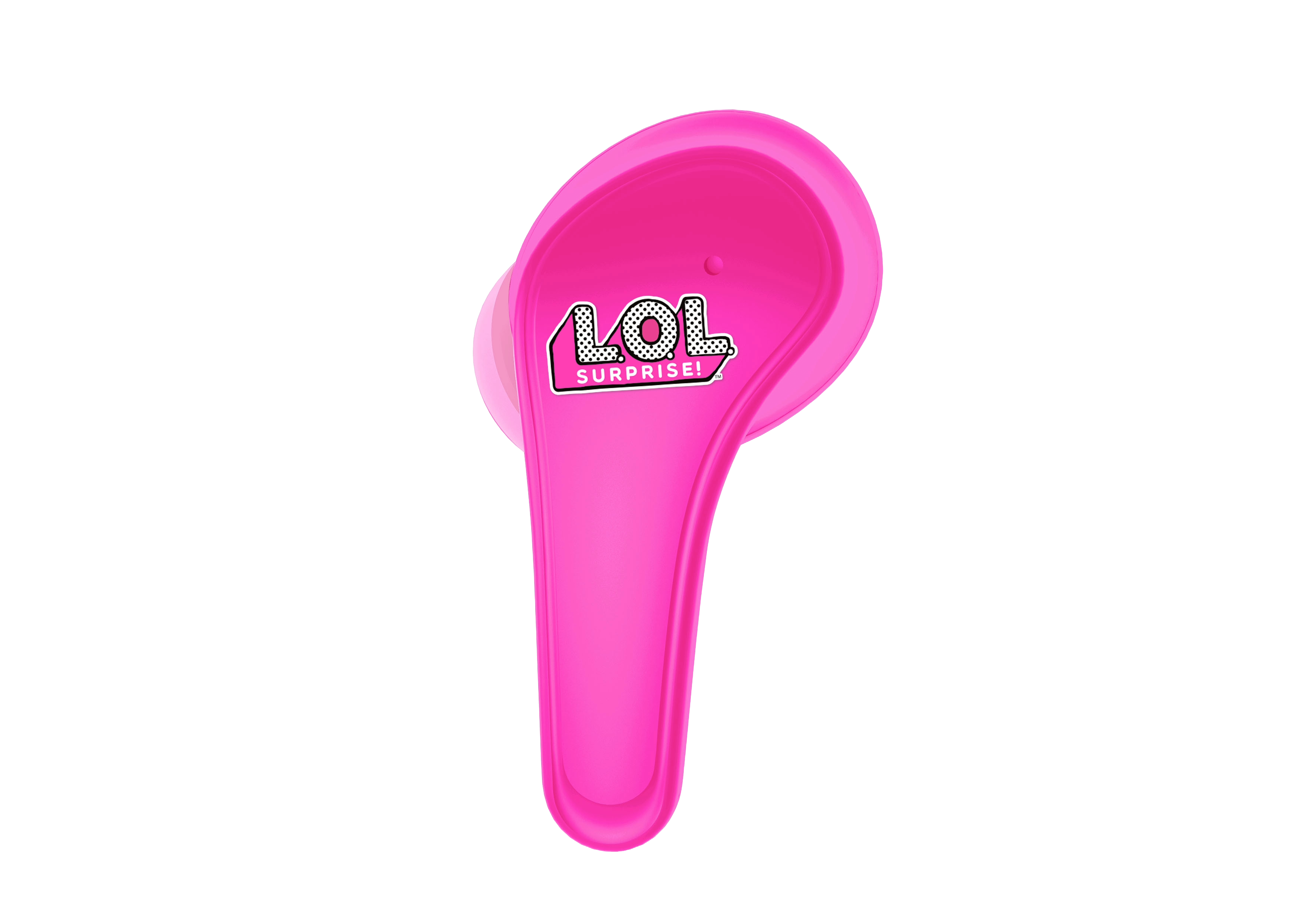 Różowa szczotka do włosów z napisem 'LOL SURPRISE!' i różowym uchwytem. Jest na czarnym tle.