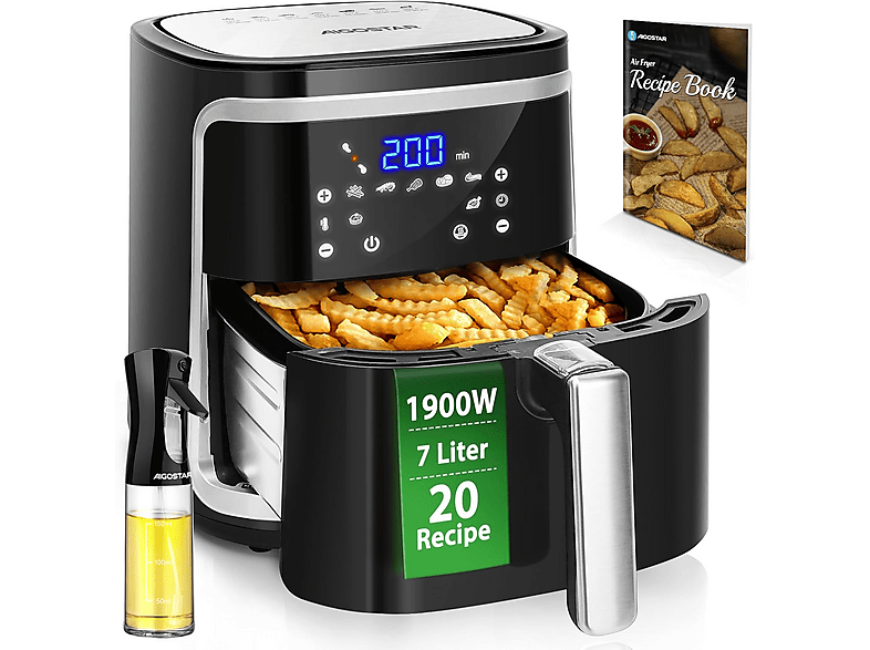 AIGOSTAR Cube 7L XXL Heißluftfritteuse 1900 Watt Schwarz