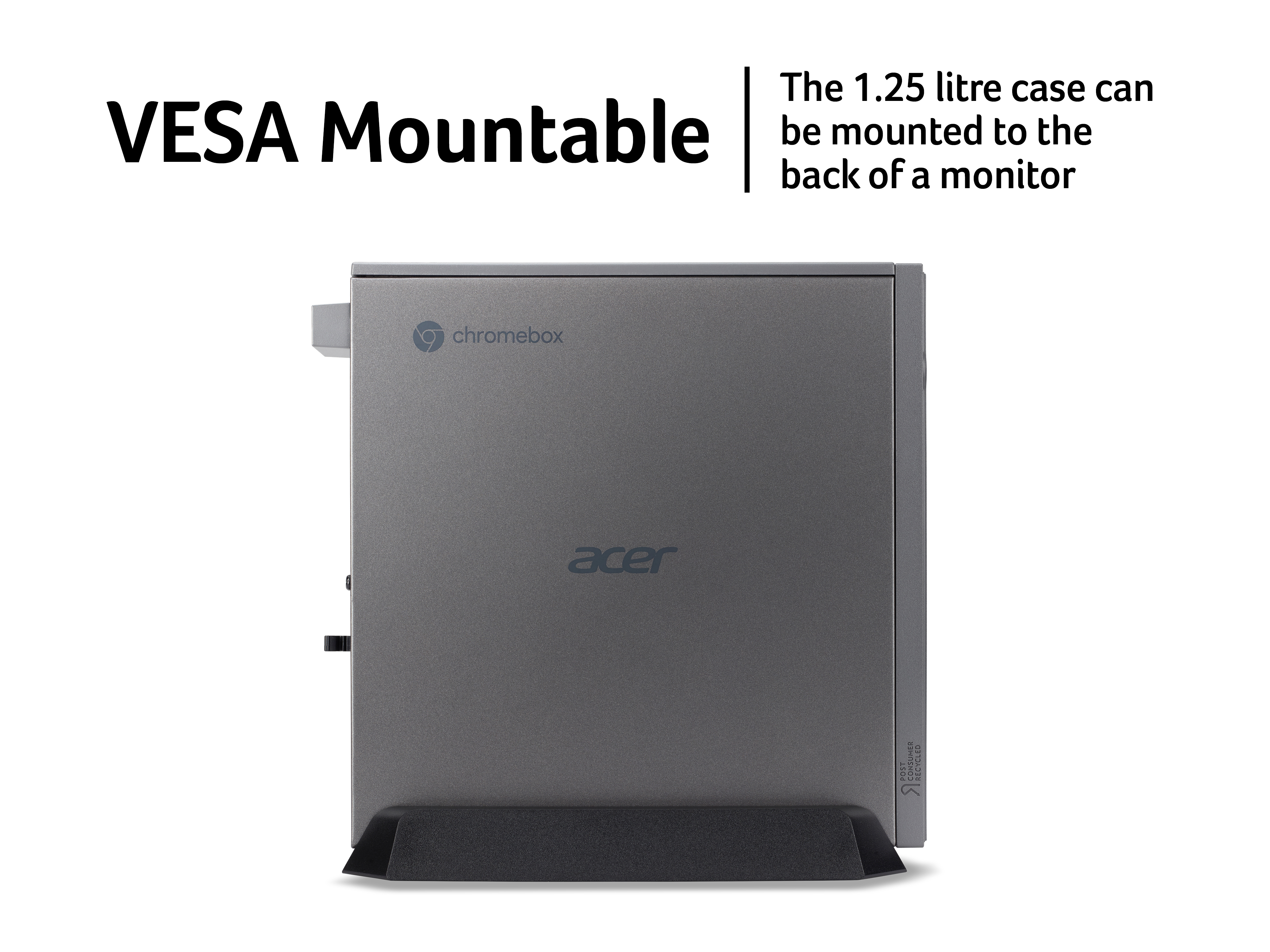 Acer ChromeBox. L'alloggiamento da 1,25 litri può essere montato sul retro del monitor.
