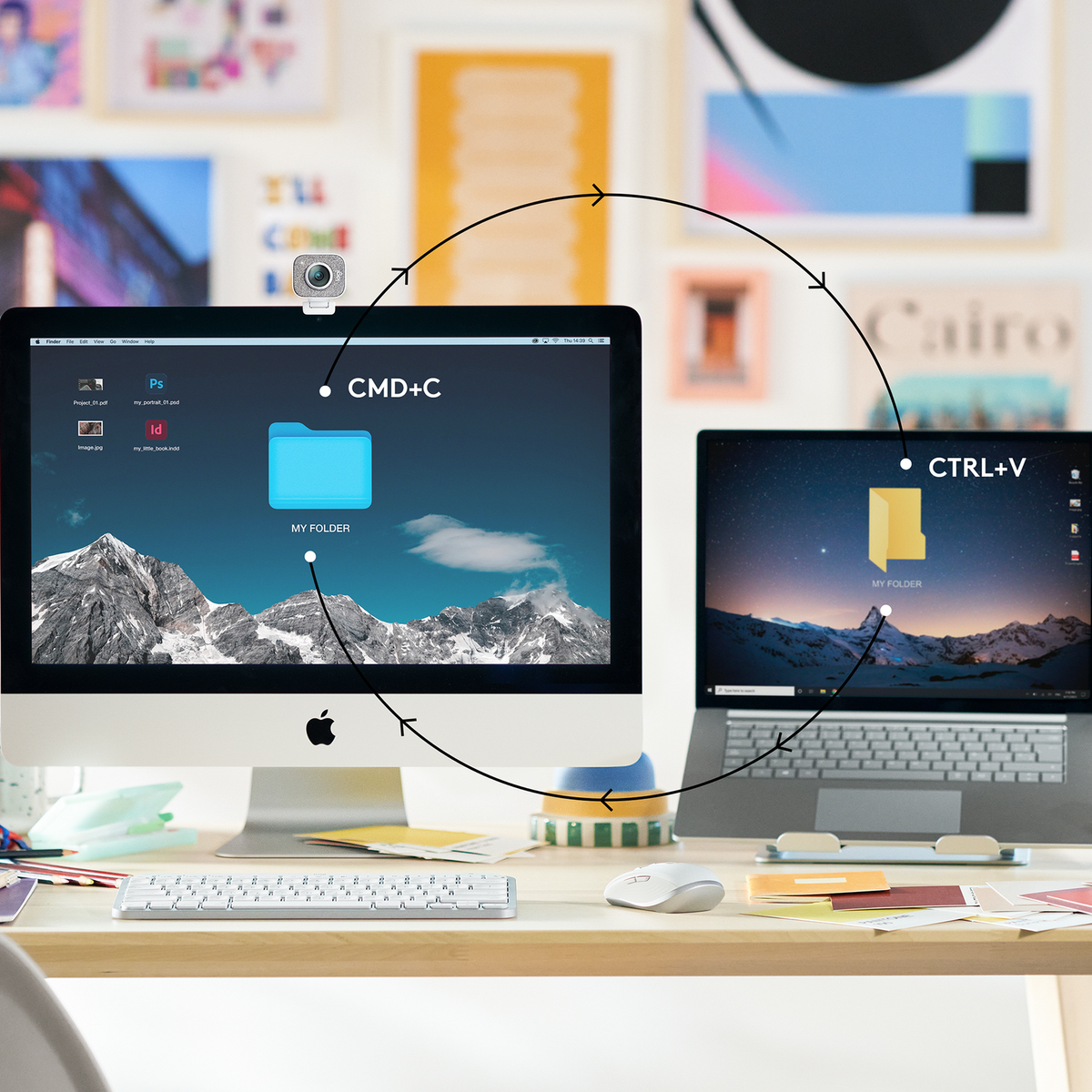 Konfiguracja komputera stacjonarnego z iMac i laptopem, kopiowanie plików.