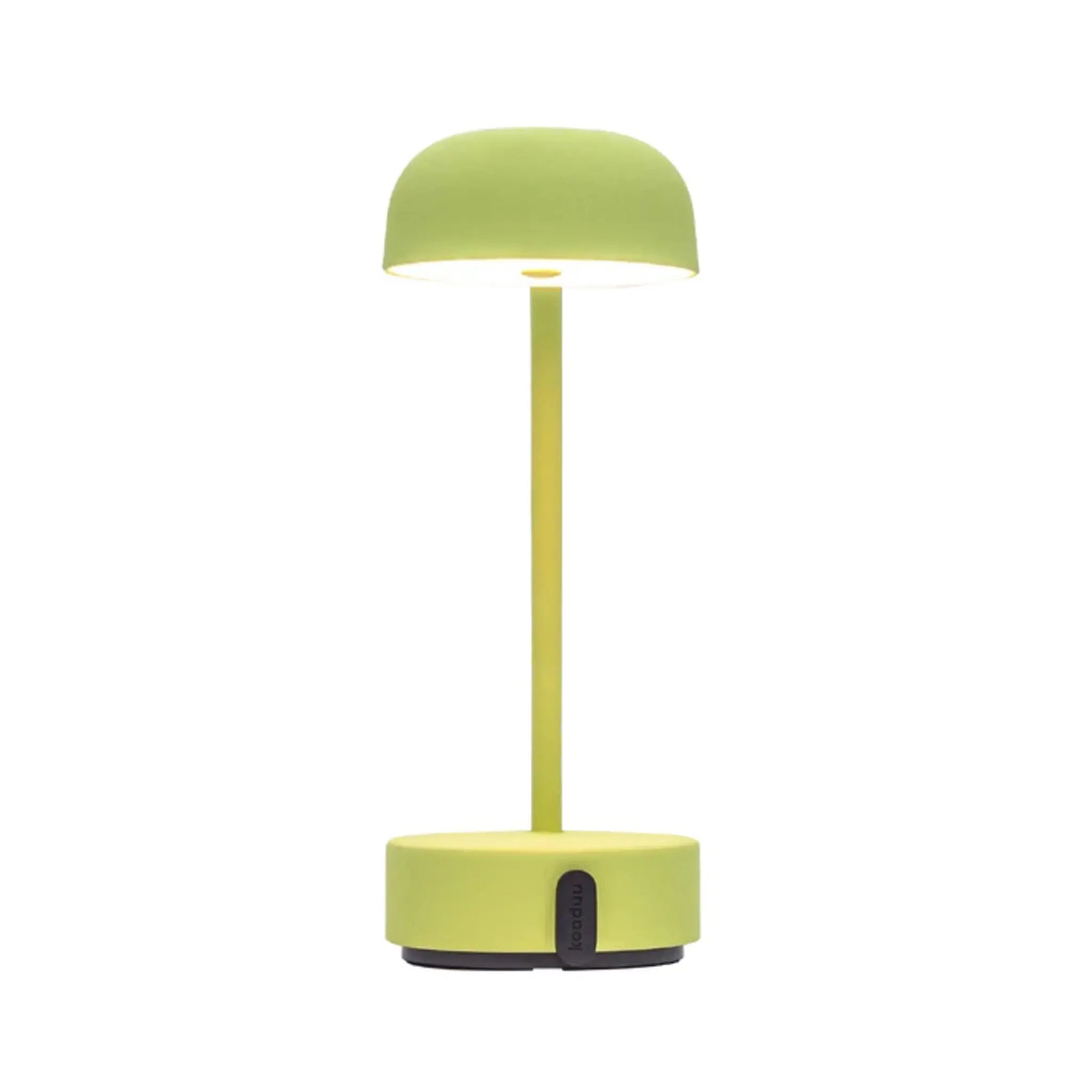 Grüne und gelbe moderne Lampe auf weißem Hintergrund.
