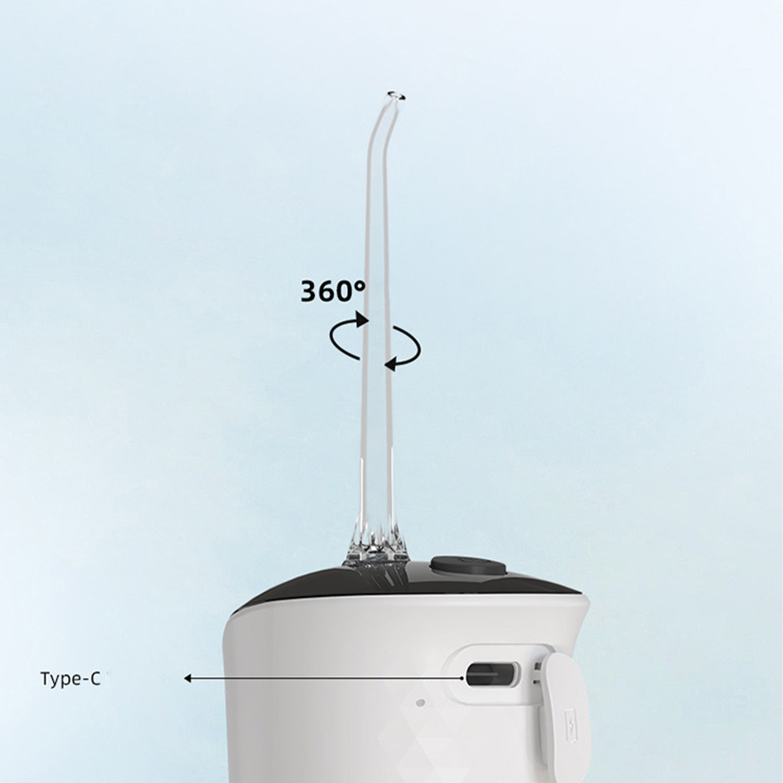 Nahaufnahme eines Wasserflossers mit einer um 360 Grad drehbaren Düse.