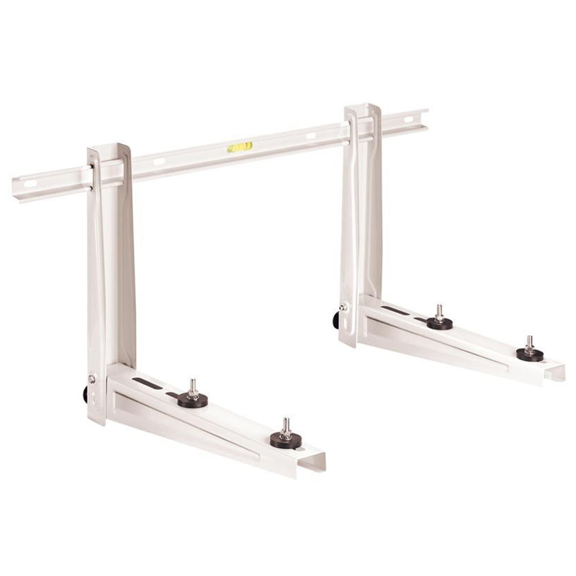 Un juego de soportes blancos para aire acondicionado, para montaje en pared, aislado sobre blanco.