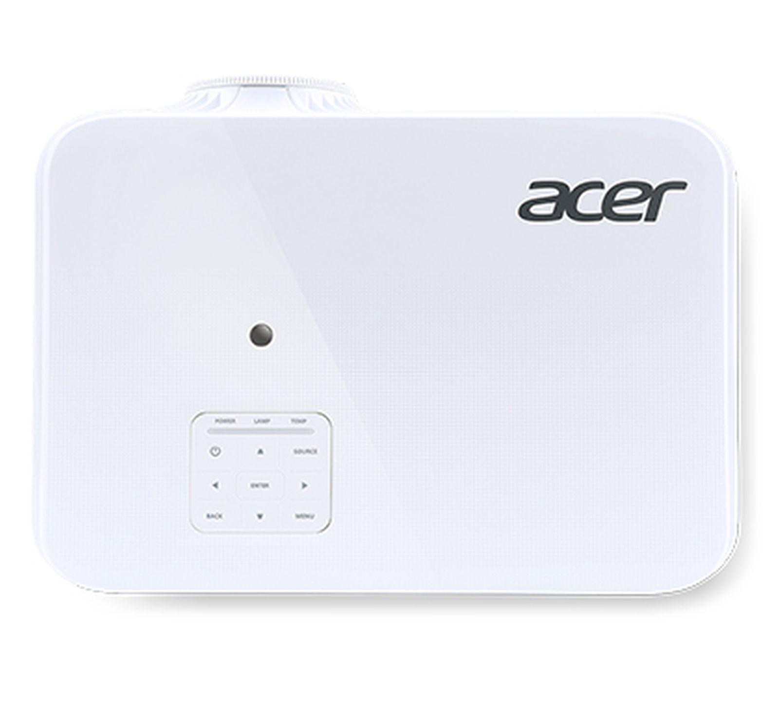 Ein weißer Acer-Projektor mit Bedientasten unten und dem Acer-Logo oben rechts.