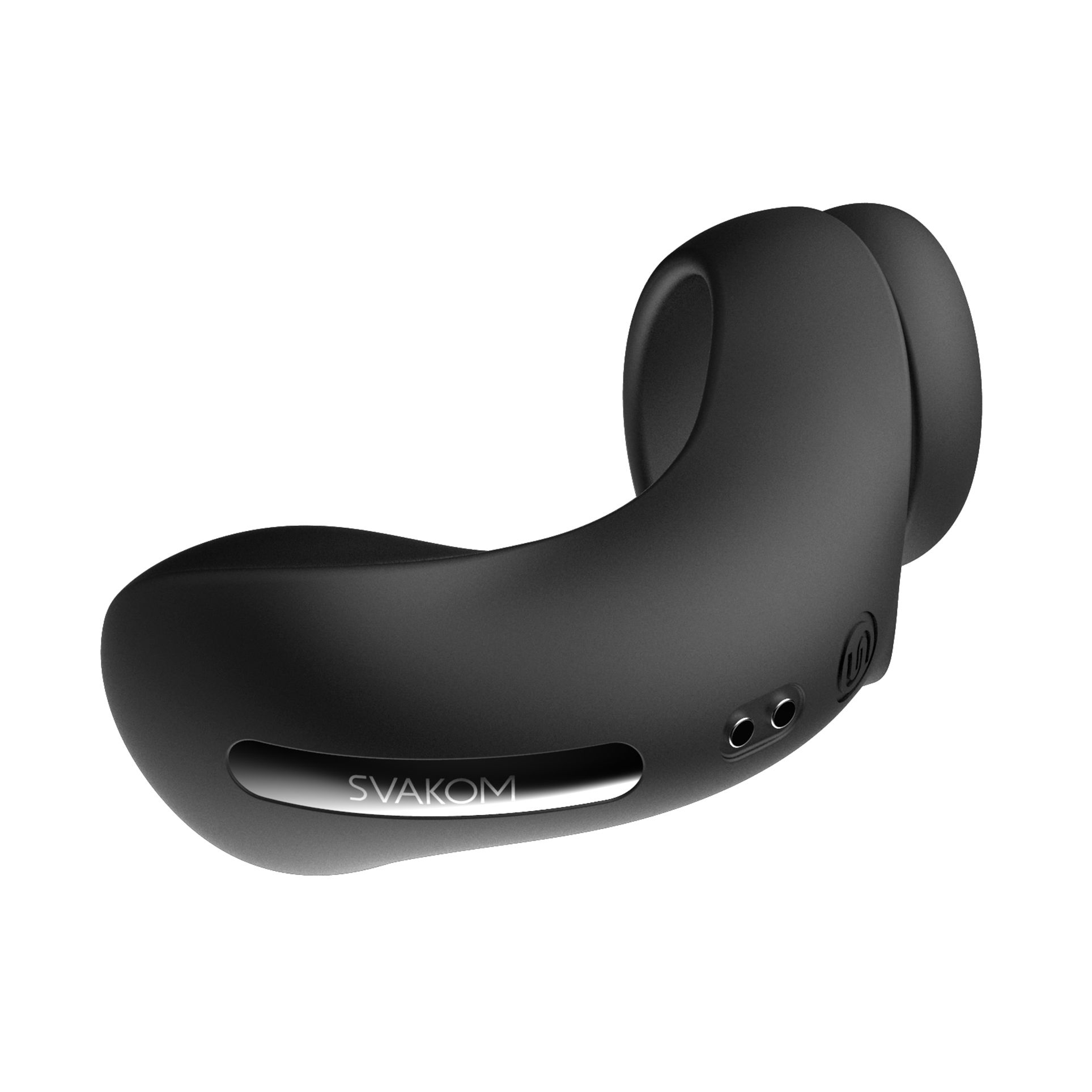 Czarna zabawka erotyczna o zakrzywionym kształcie, z nazwą marki SVAKOM.