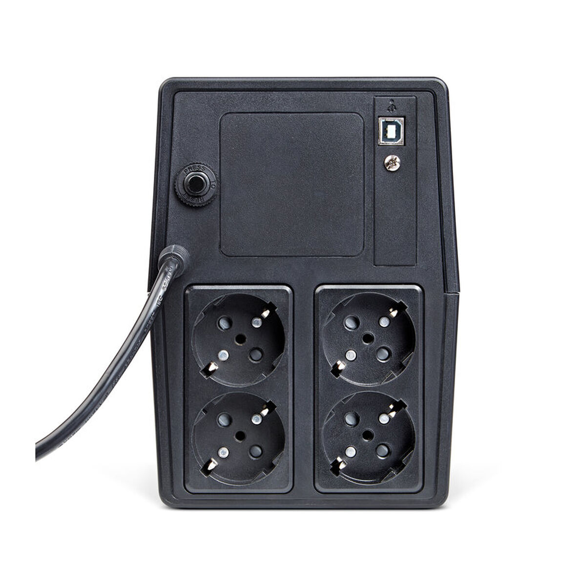 Una regleta negra con cuatro enchufes y un puerto USB.