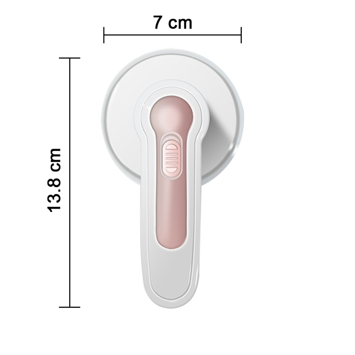 Weißer und rosa Saugnapf, mit Maßen in Zentimetern.