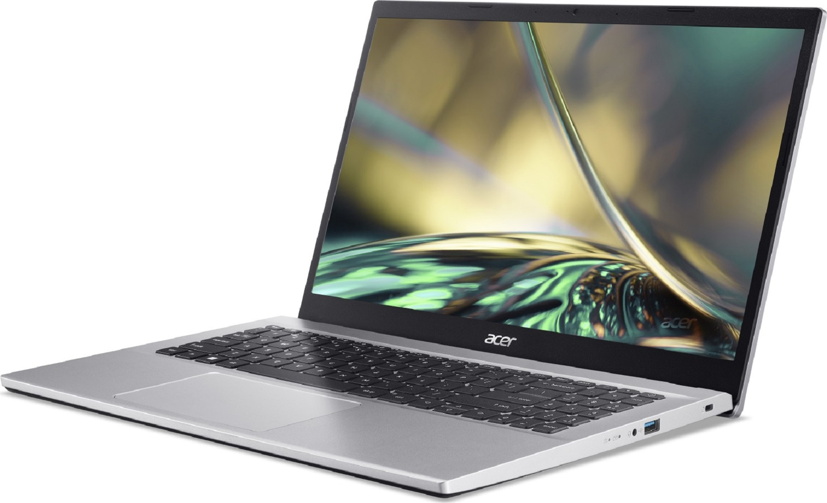 Ein Laptop mit dem HP-Logo auf dem Bildschirm, auf weißem Hintergrund.