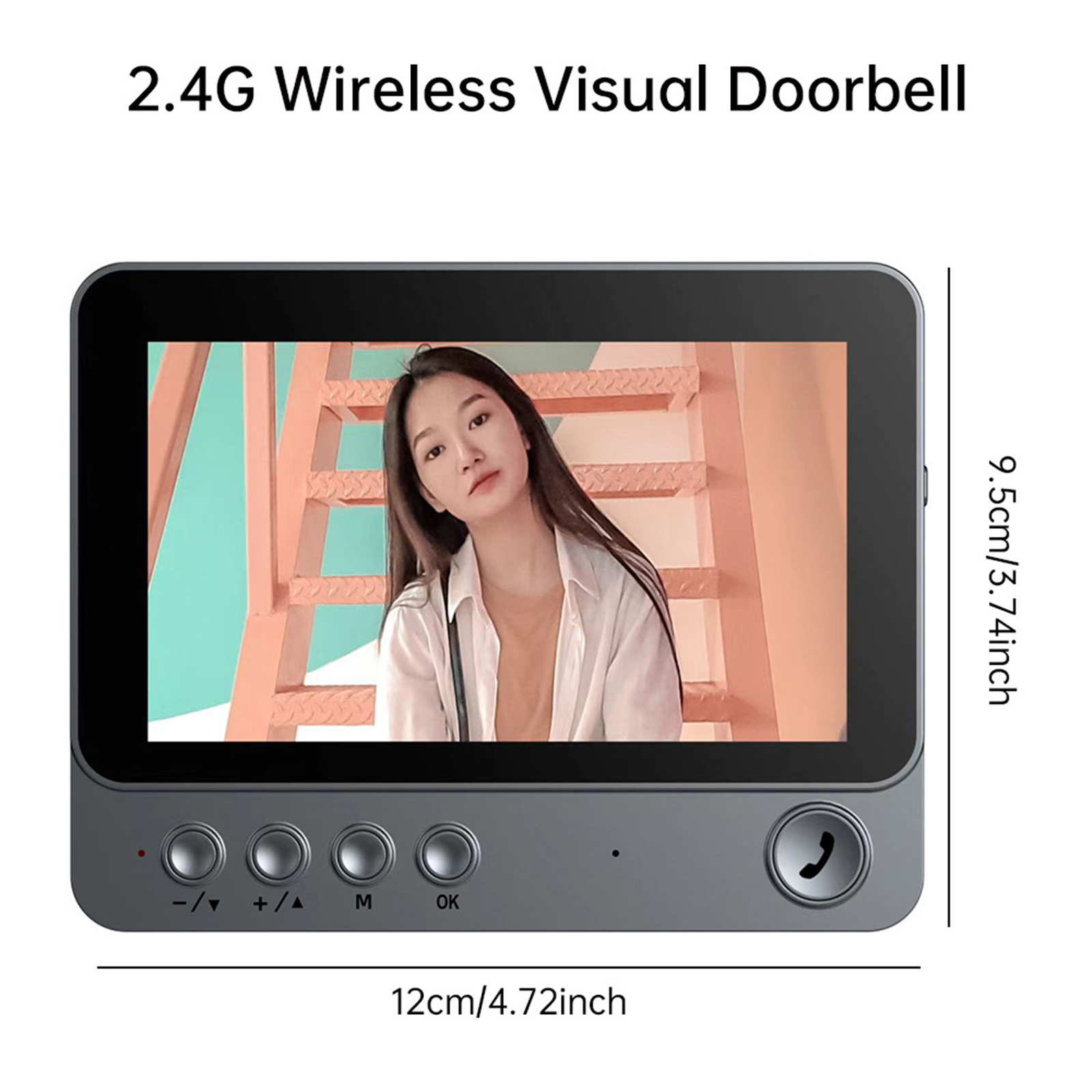 Eine 2,4G drahtlose visuelle Türklingel mit einem Bildschirm, der eine Frau auf einer Treppe zeigt.