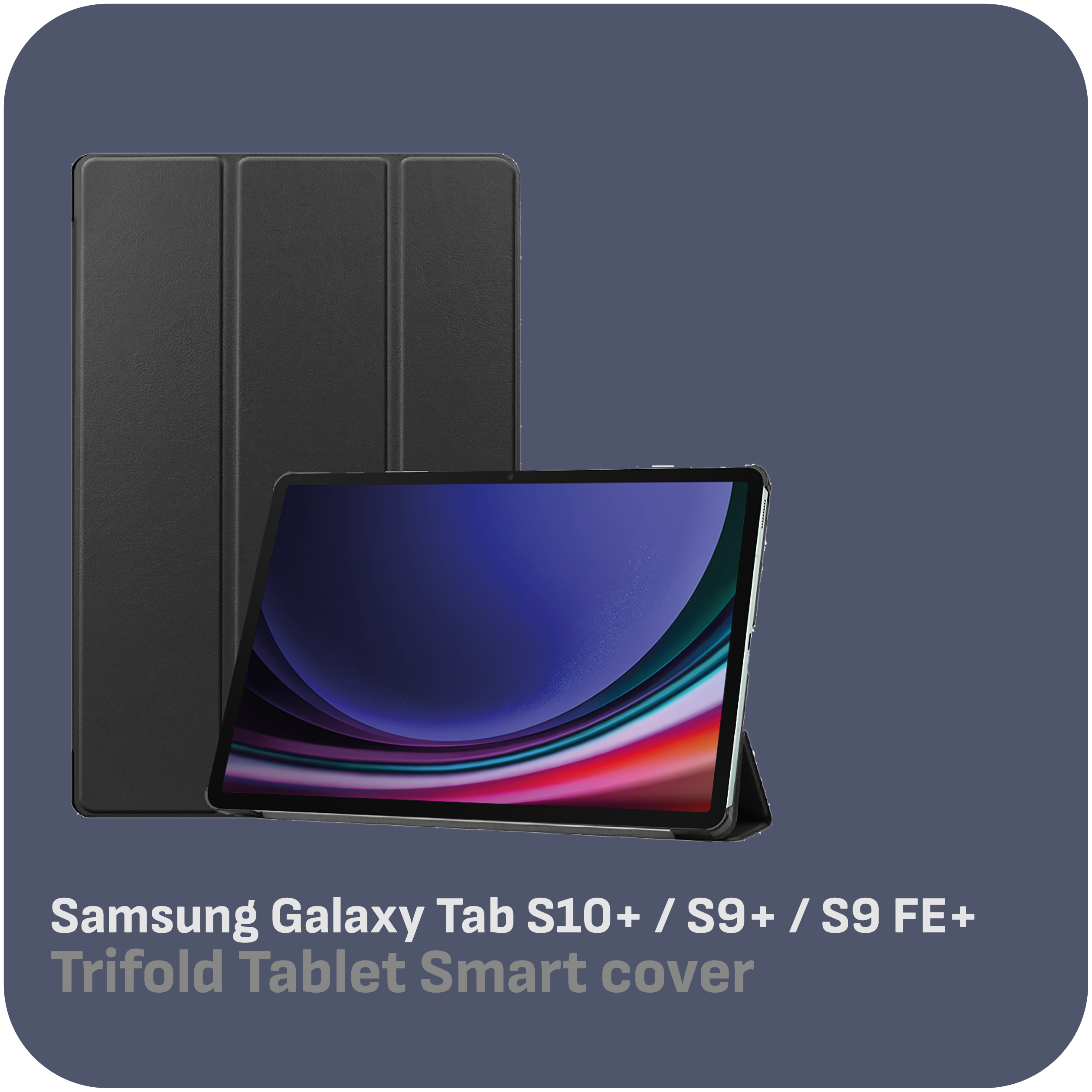 Eine schwarze Tablet-Smart-Hülle mit einem Tablet. Der Text auf dem Bild ist Samsung Galaxy Tab.