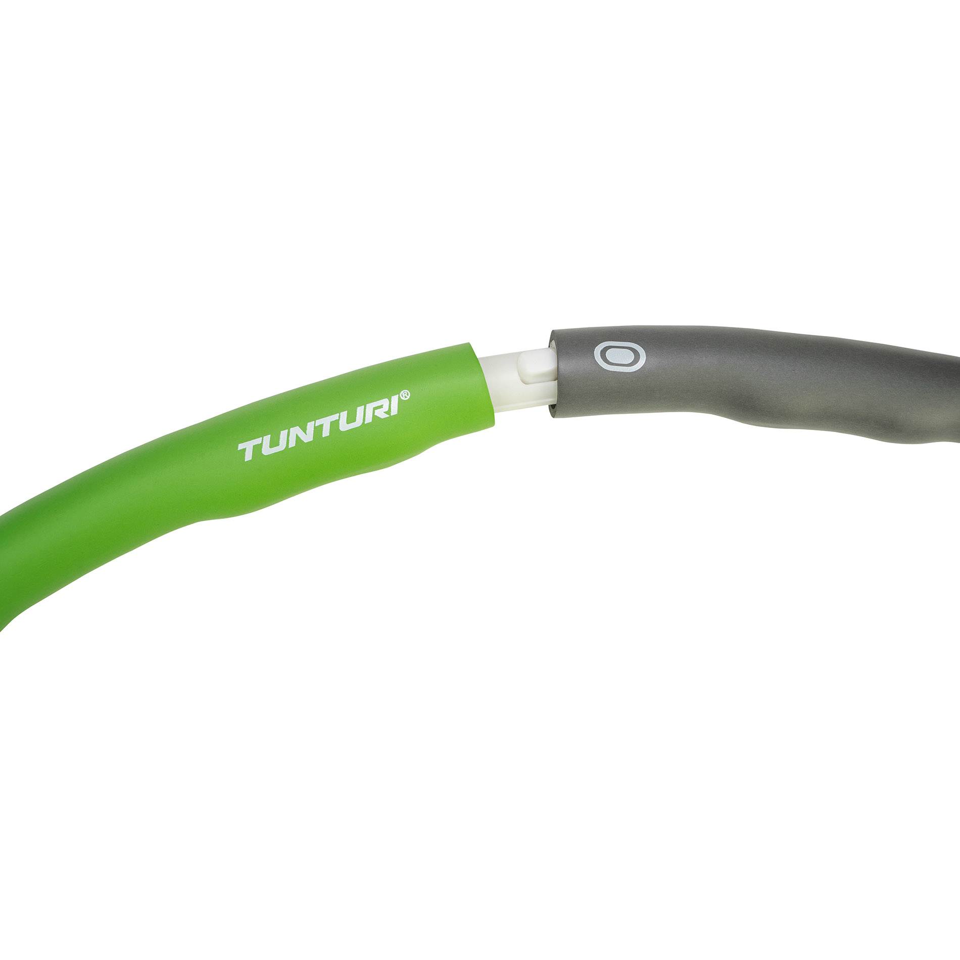 Un cerceau de fitness Tunturi vert et gris, avec le mot TUNTURI visible.