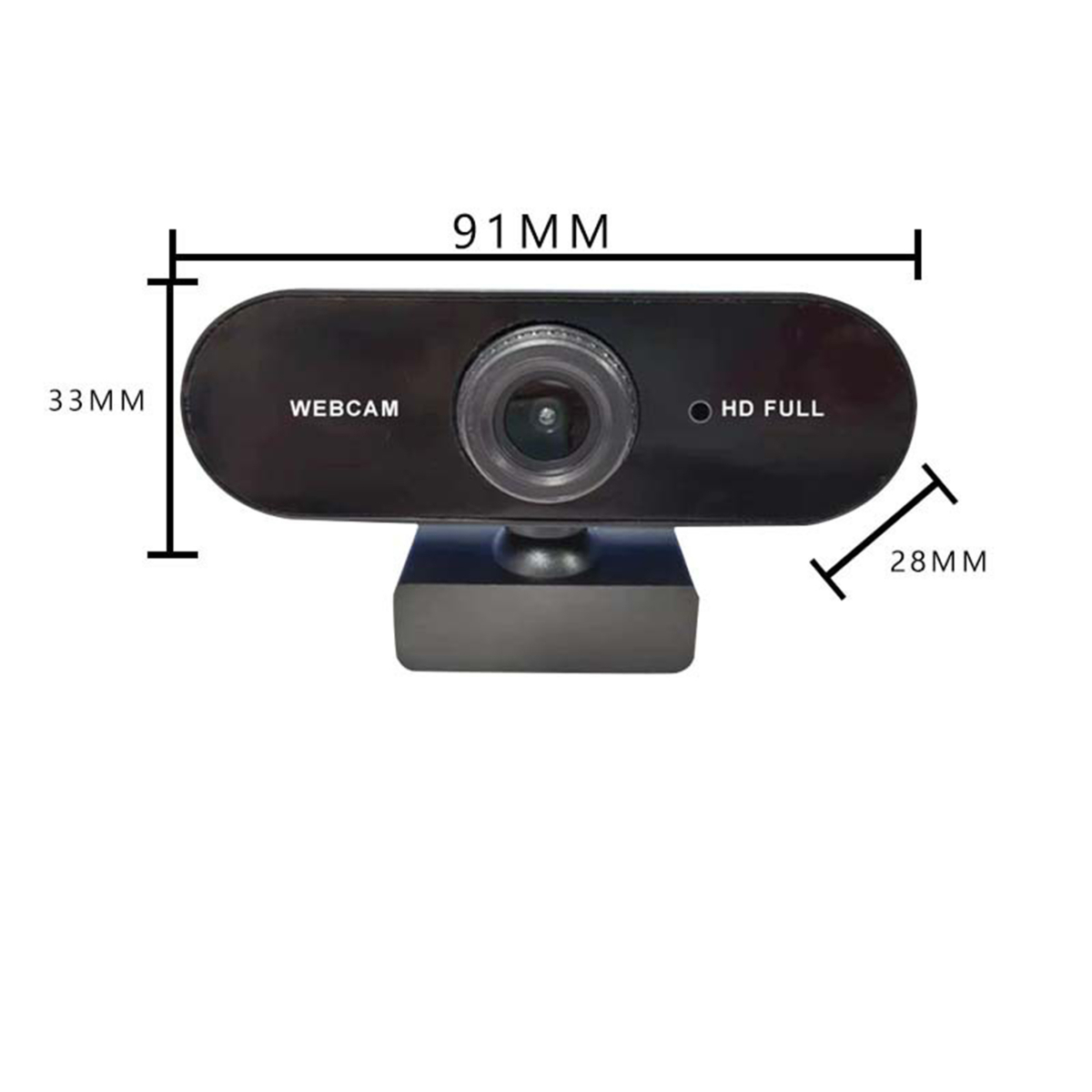 Eine Webcam mit angezeigten Abmessungen, die Webcam und HD-Vollbeschriftungen zeigt.