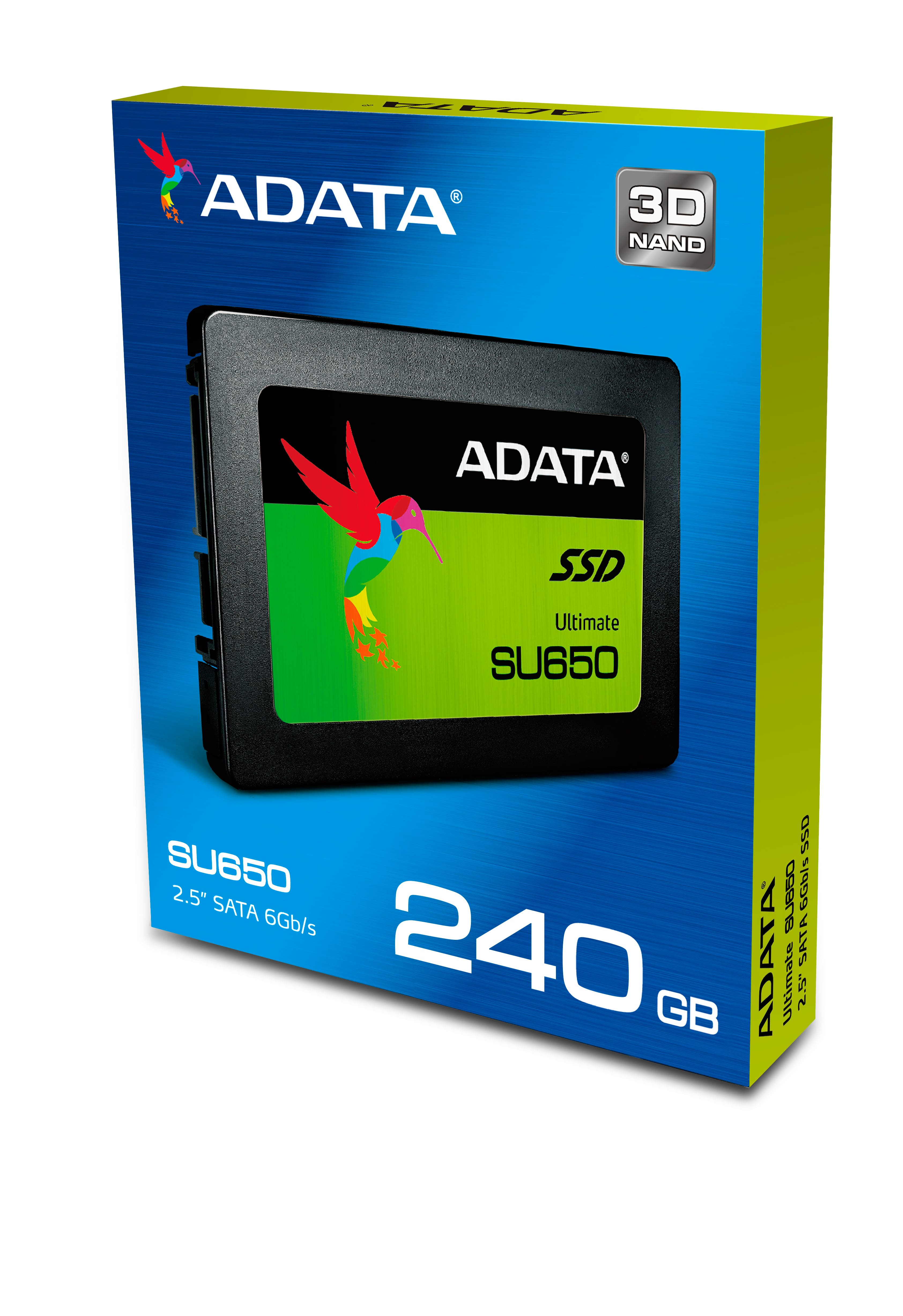 ADATA SSD w niebieskim pudełku z grafiką kolibra.