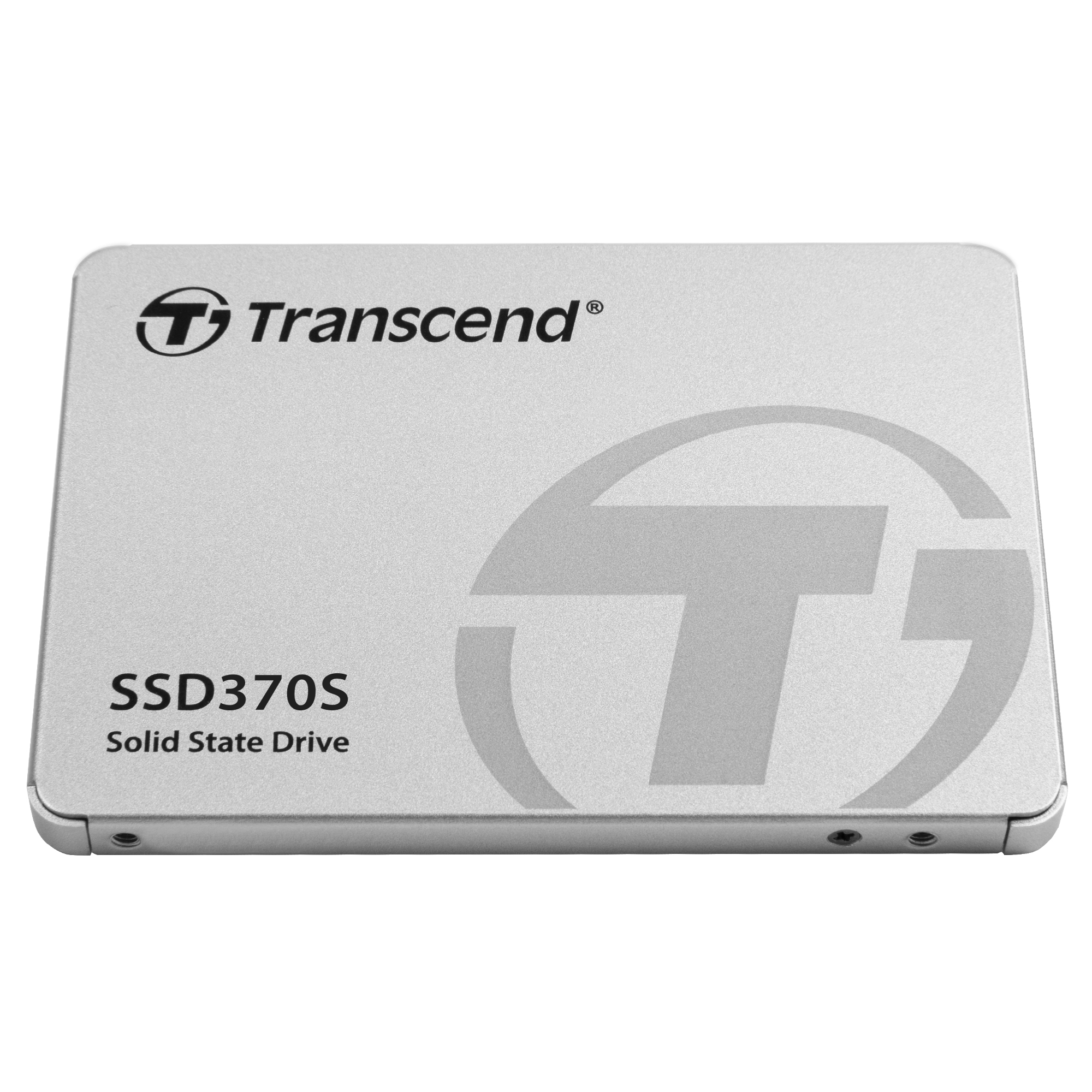 Srebrny dysk SSD370S Solid State Drive z logo Transcend.