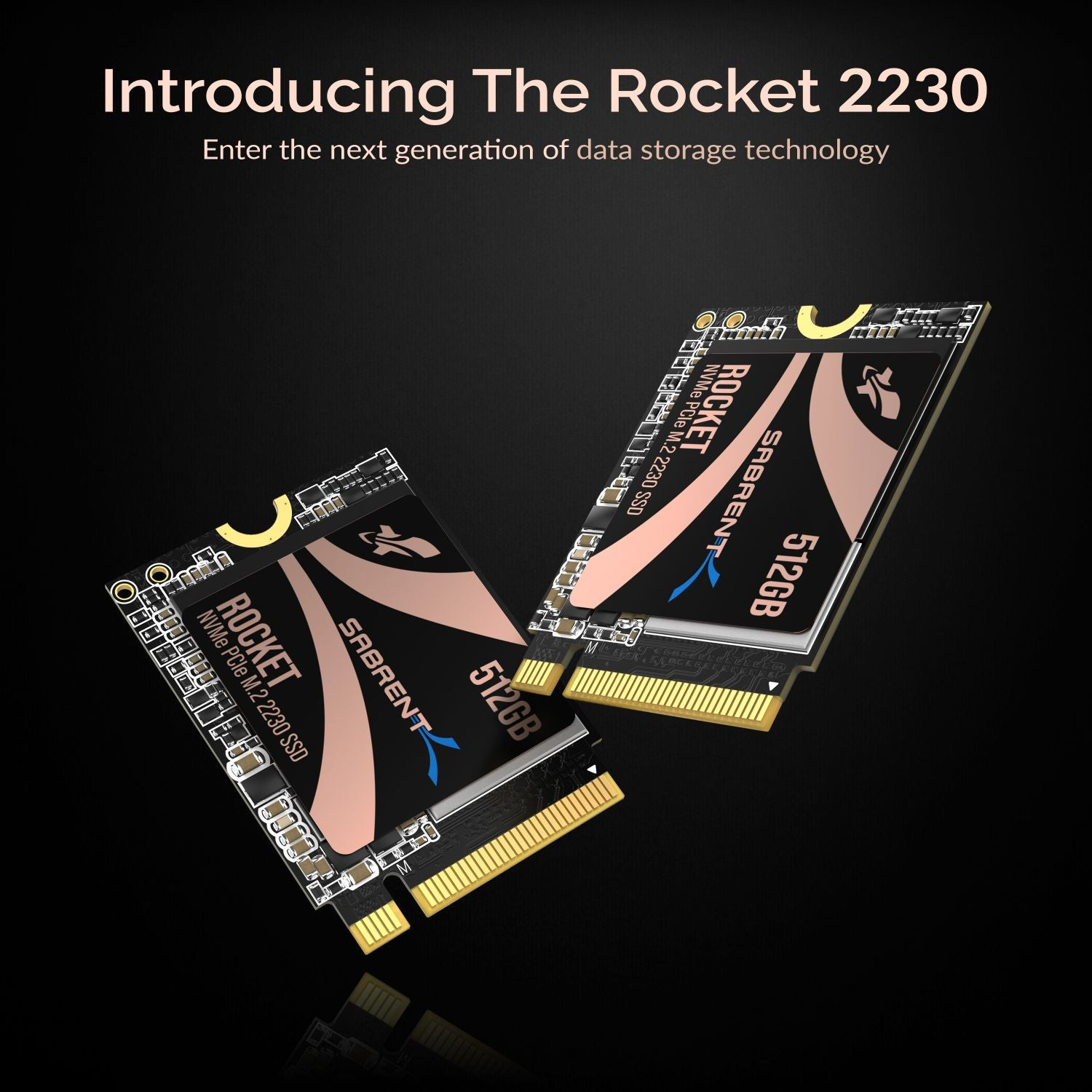Dwa czarne i miedziane dyski SSD z tekstem 'ROCKET' i 'SABRENT'.