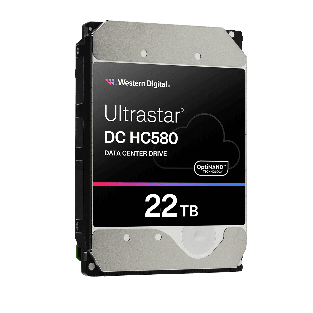Dysk twardy z logo 'Western Digital', z napisem '22TB' i 'Ultrastar'.