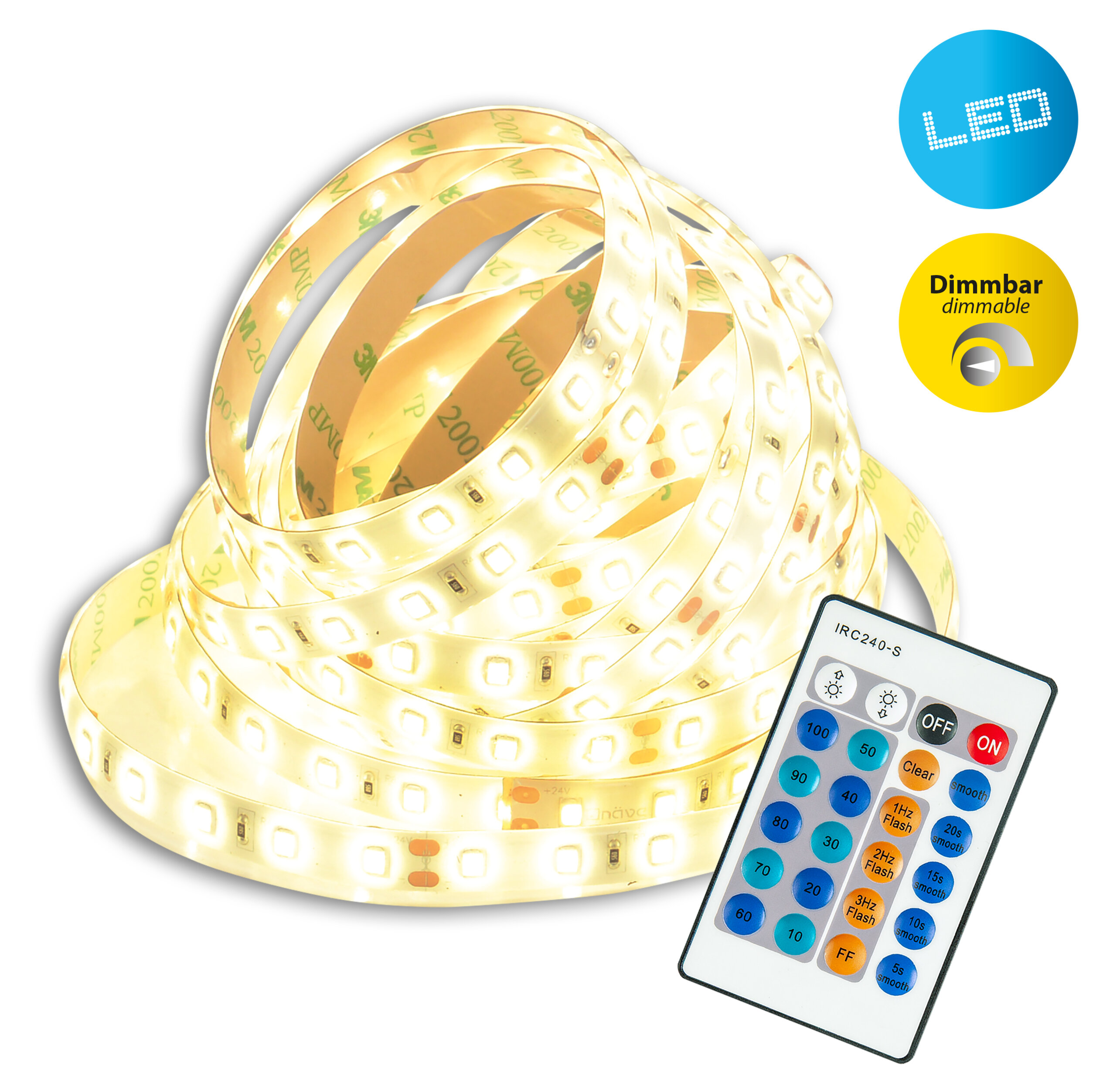 LED-Lichtband und Fernbedienung.