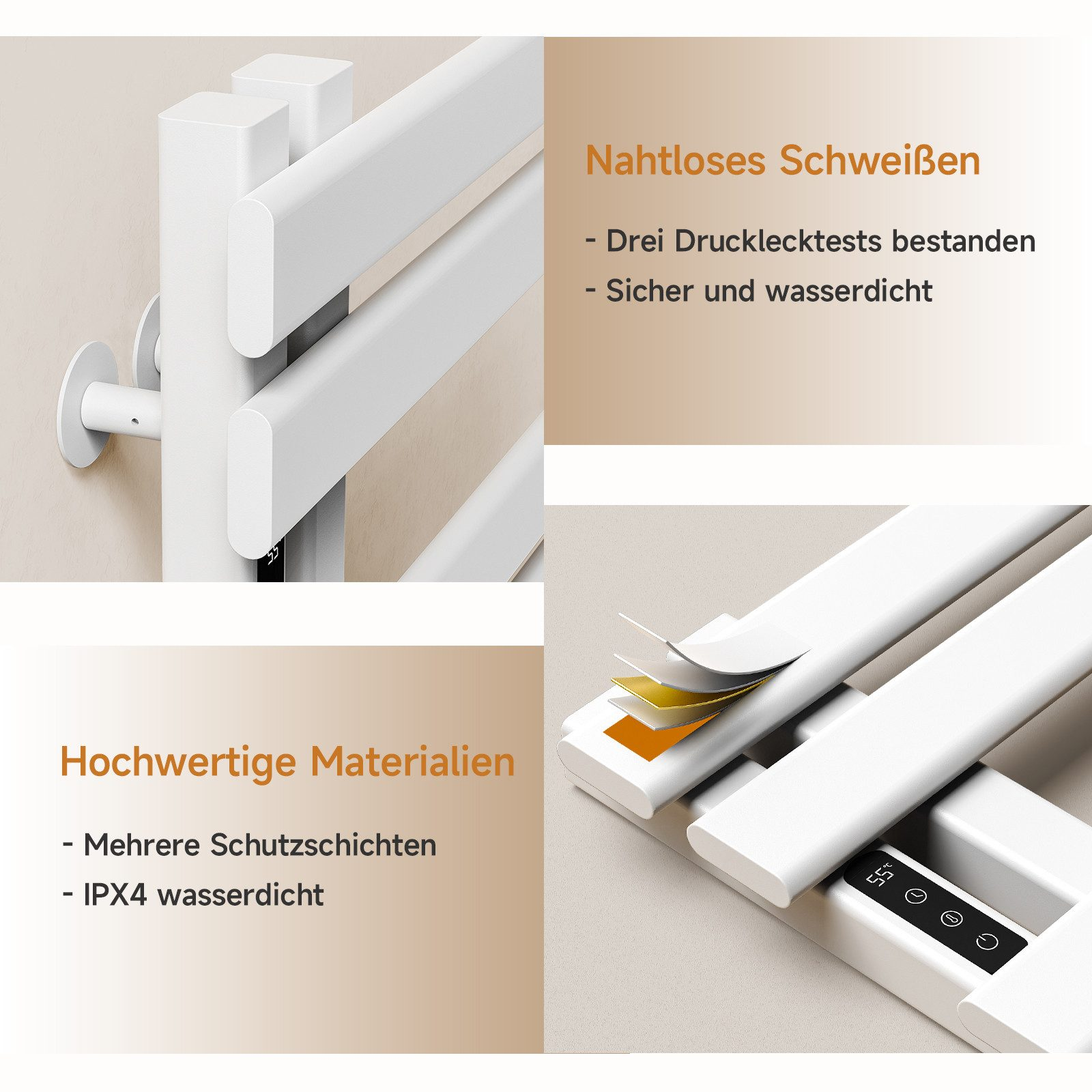 Weißer Handtuchhalter. Merkmale: nahtloses Schweißen, wasserdicht und mehrfache Schutzschichten.