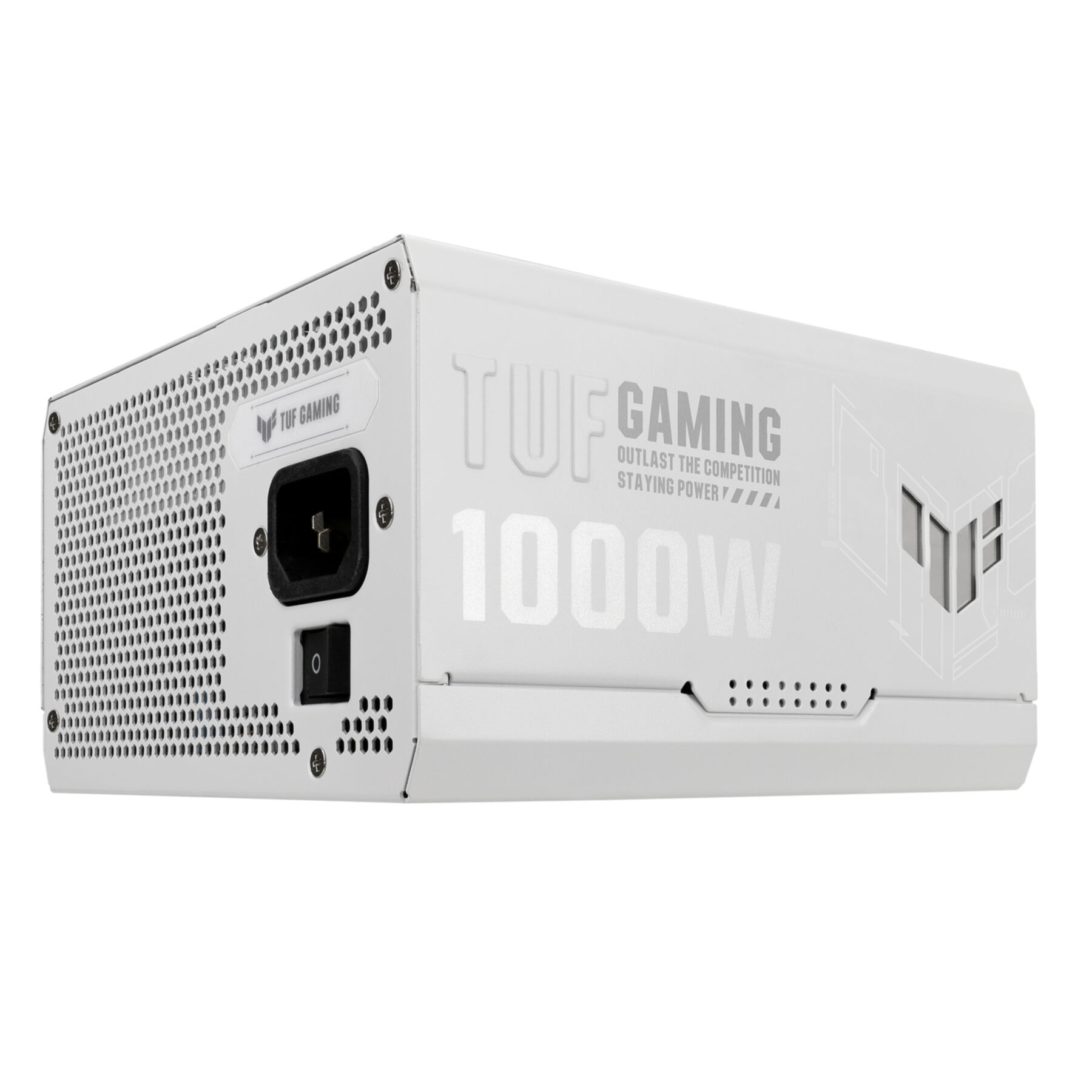 Biały zasilacz z logo TUF Gaming i tekstem 1000W.