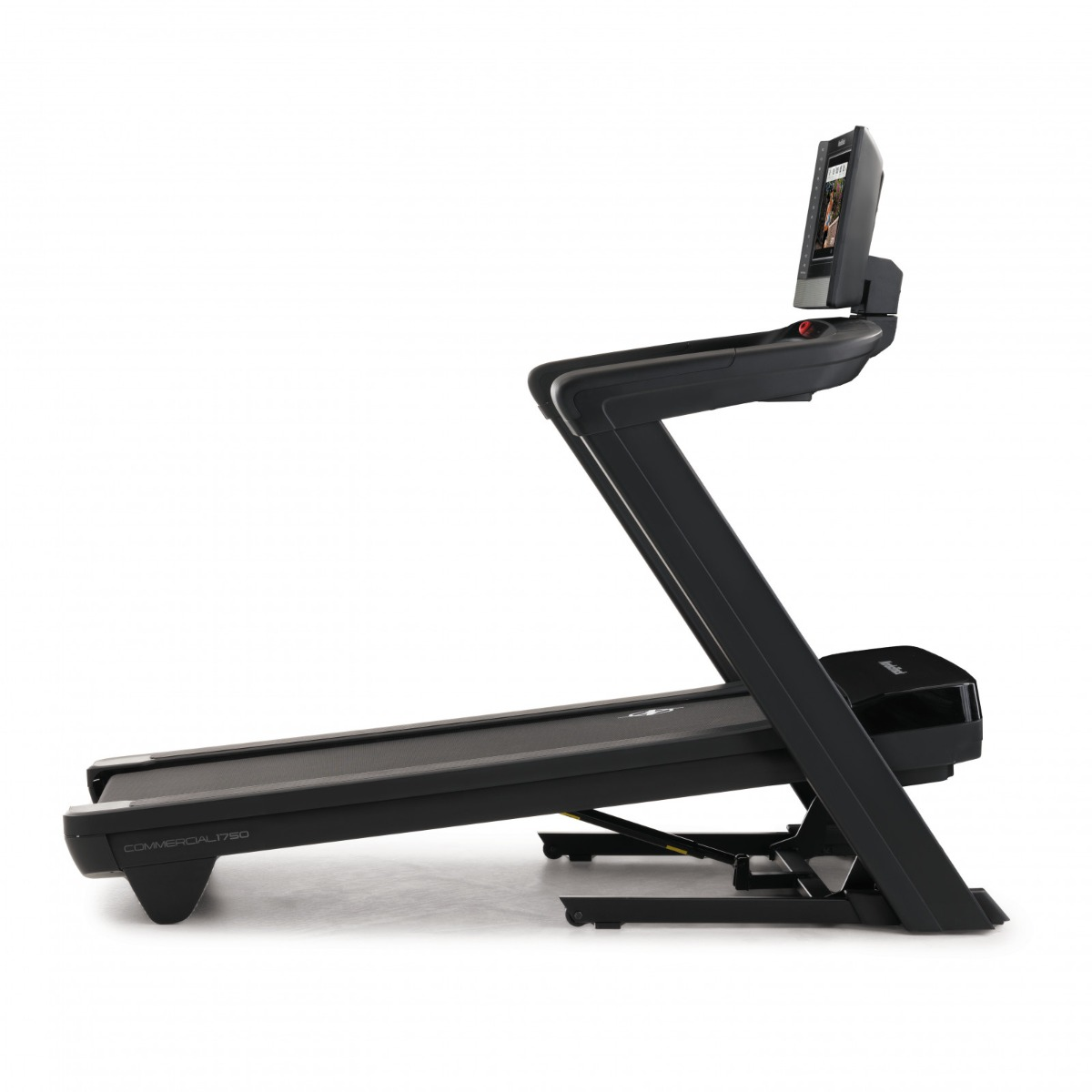 Black treadmill with screen angled upwards.