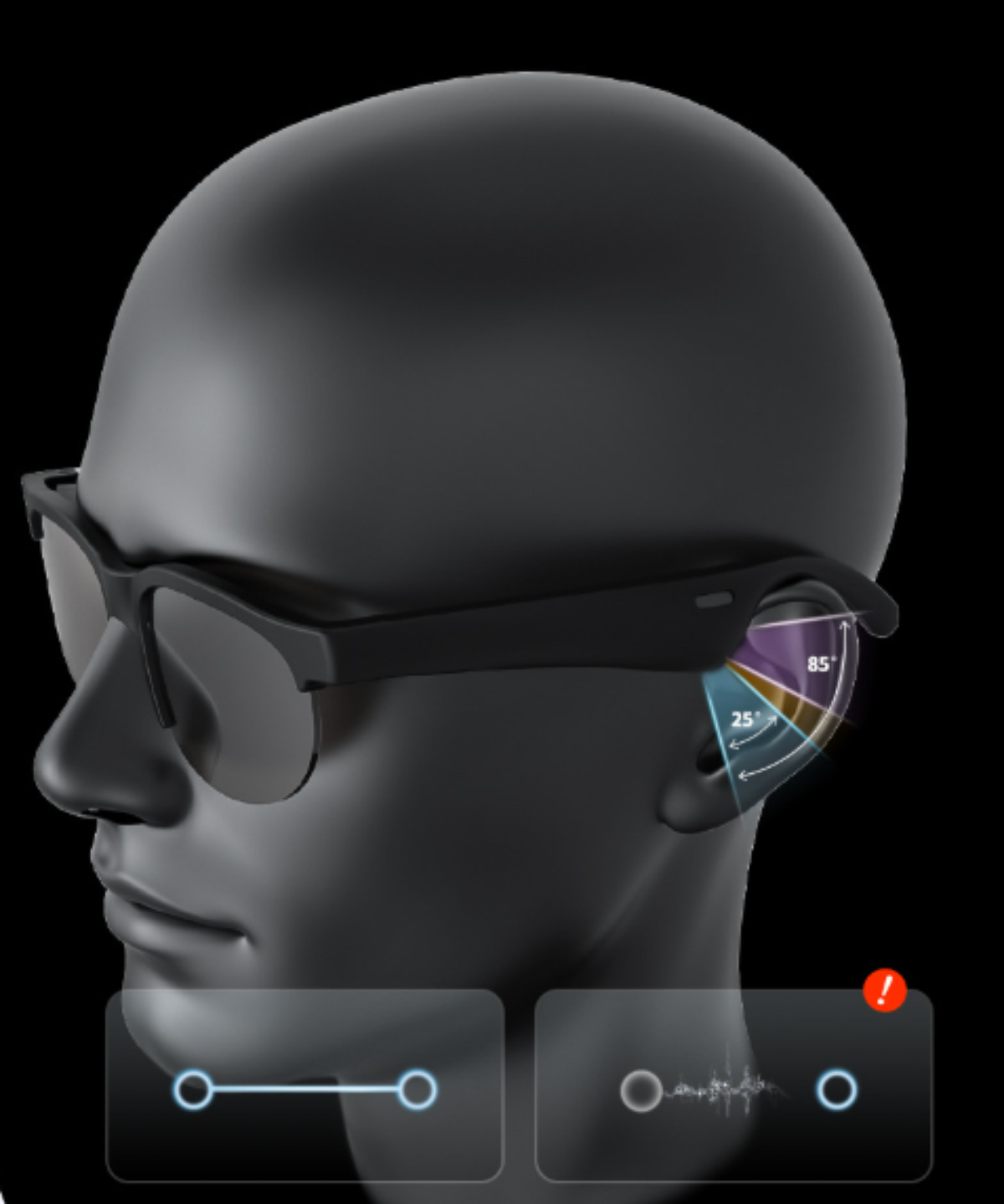 Ein Mann mit Brille und Diagramm, das Audio-Winkel und Schallwellen zeigt.
