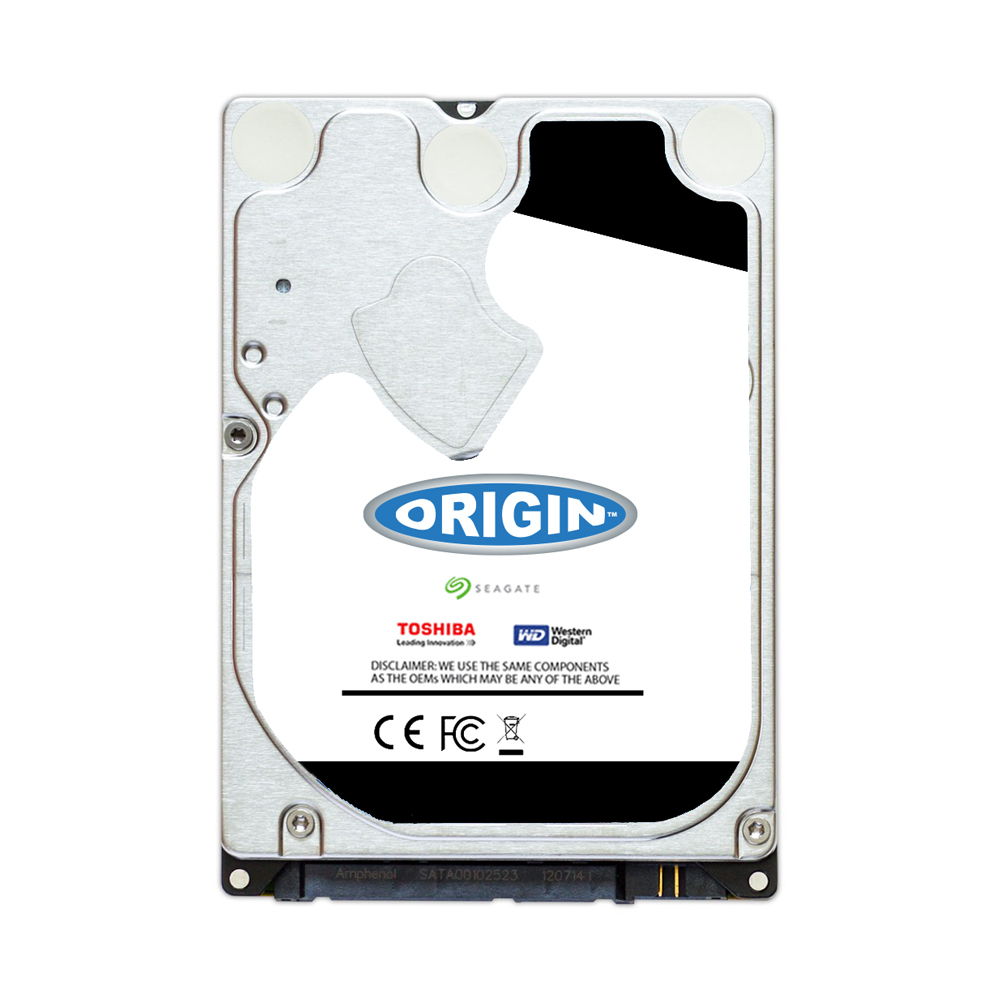 Un disco rigido con la parola ORIGIN e i loghi di Seagate, Toshiba e WD.