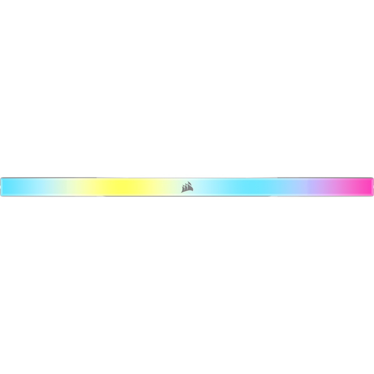 Pasek świetlny LED RGB z logo Corsair, wyświetlający gradient kolorów.