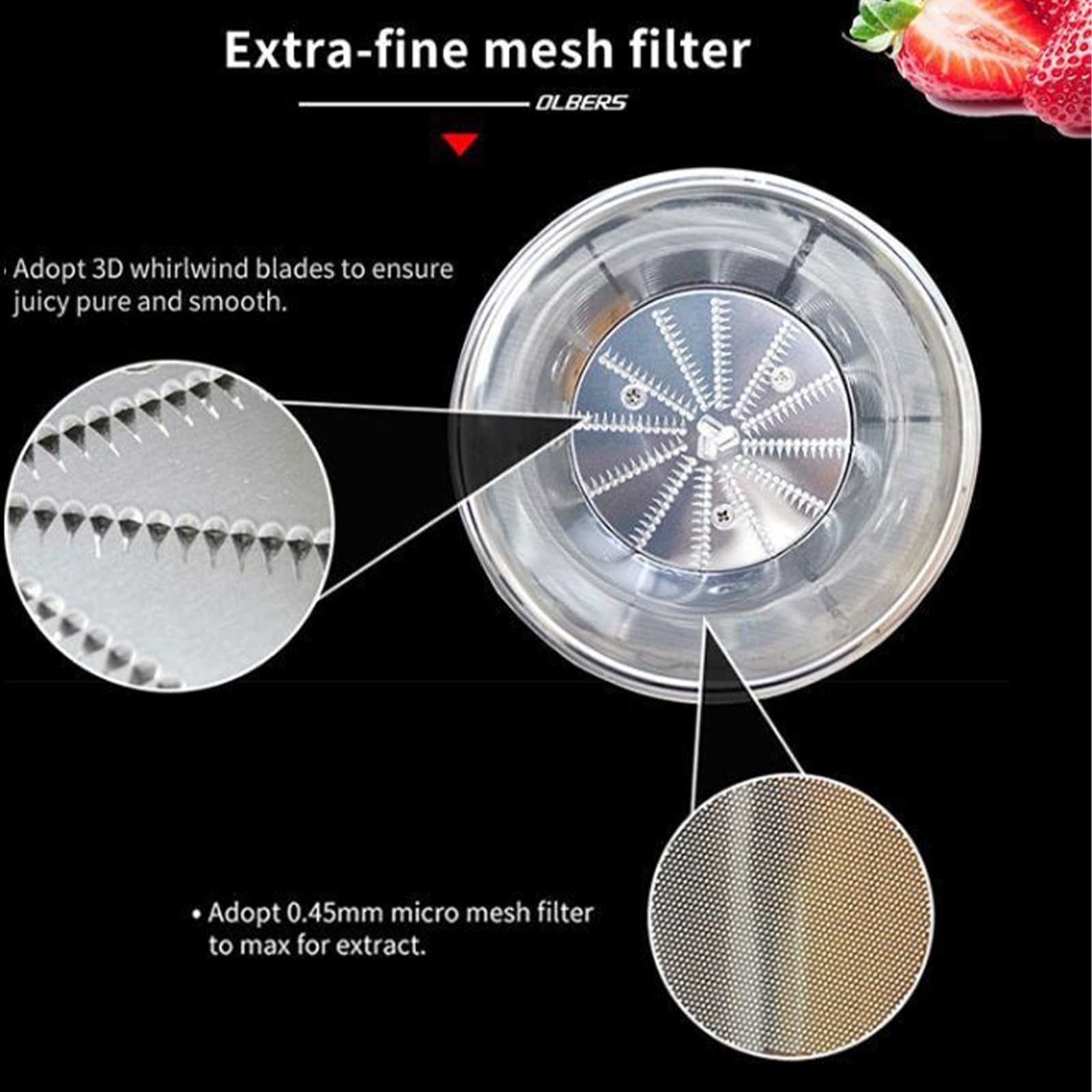 Ein extrafeiner Mesh-Filter. Details umfassen 3D-Klingen und Nahaufnahmen des Meshs.