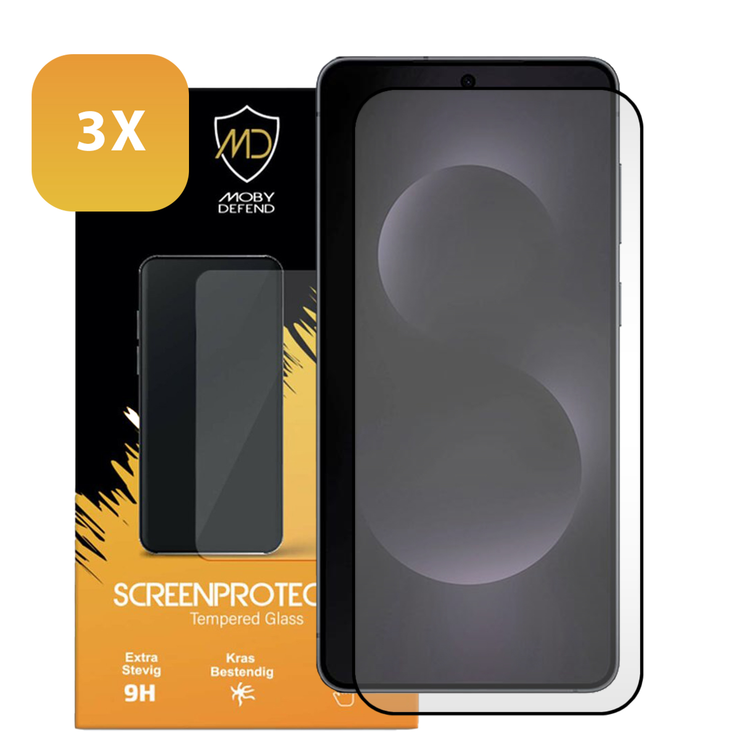 Kit de protection d'écran pour smartphone, avec emballage et téléphone, sur fond blanc.
