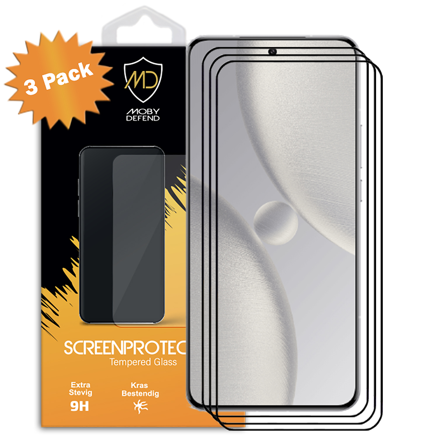 MOBYDEFEND 3-Pack Screensavers Met Zwarte Randen Gehard Glas Geschikt voor Xiaomi 15 Ultra Screenprotector voor Xiaomi Transparant