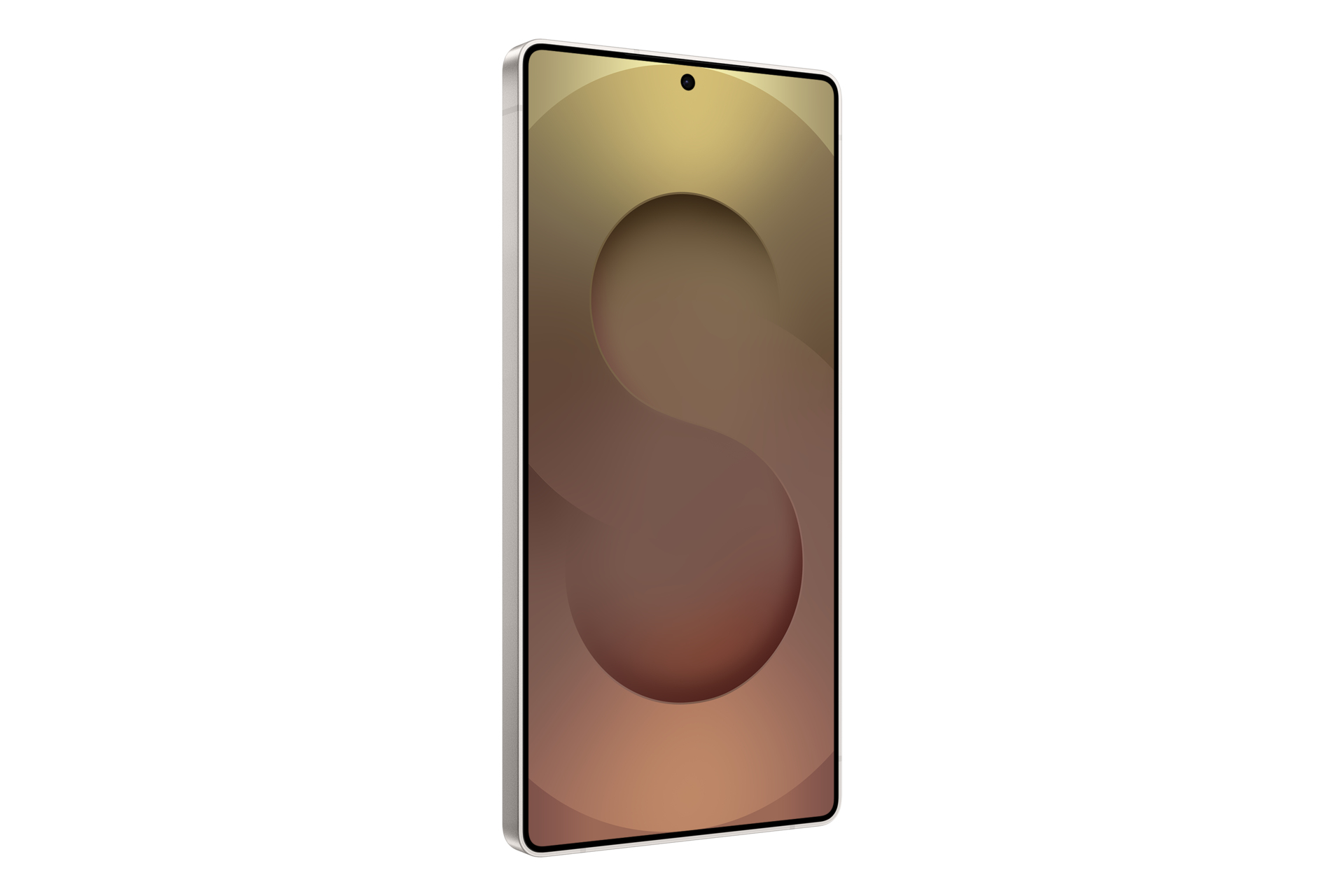 Nowoczesny smartfon w odcieniach złota i brązu na białym tle.