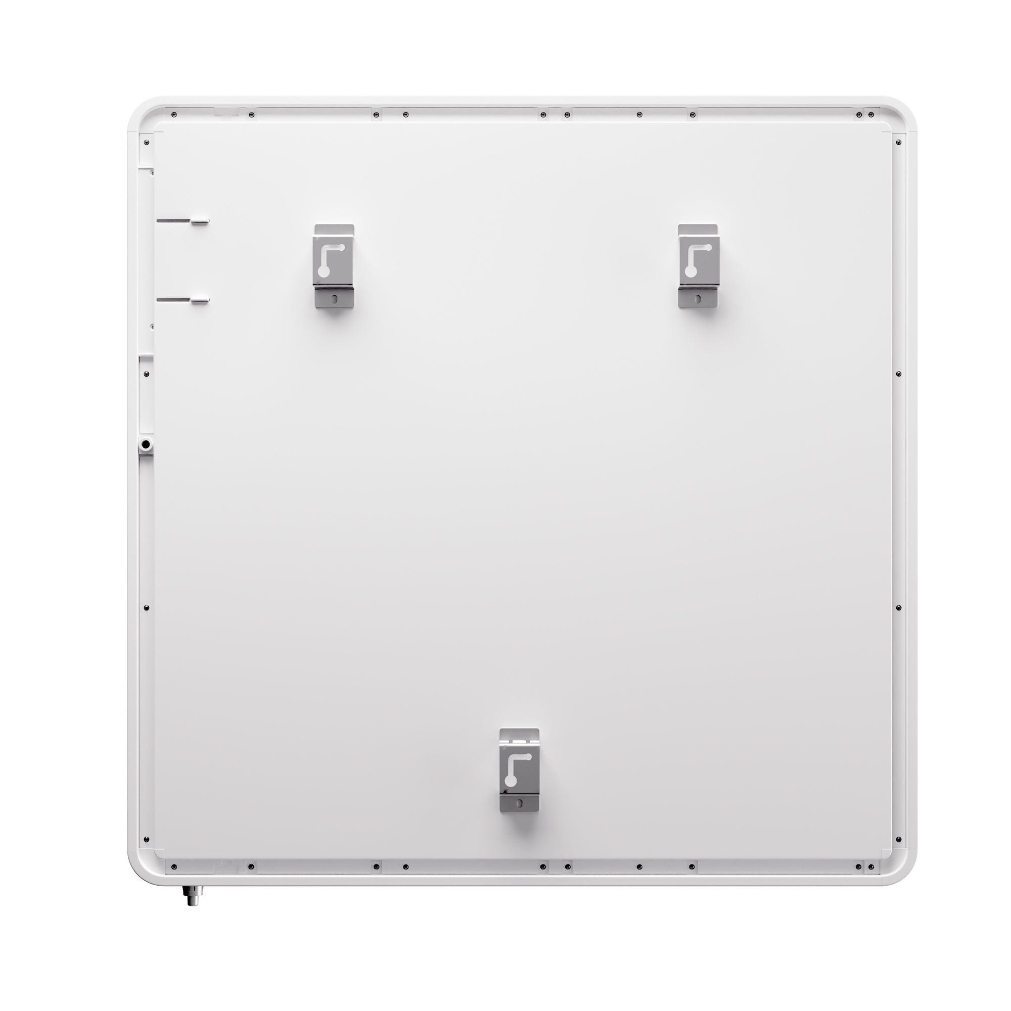 Un objeto blanco rectangular, posiblemente un panel de luz, con soportes de montaje.