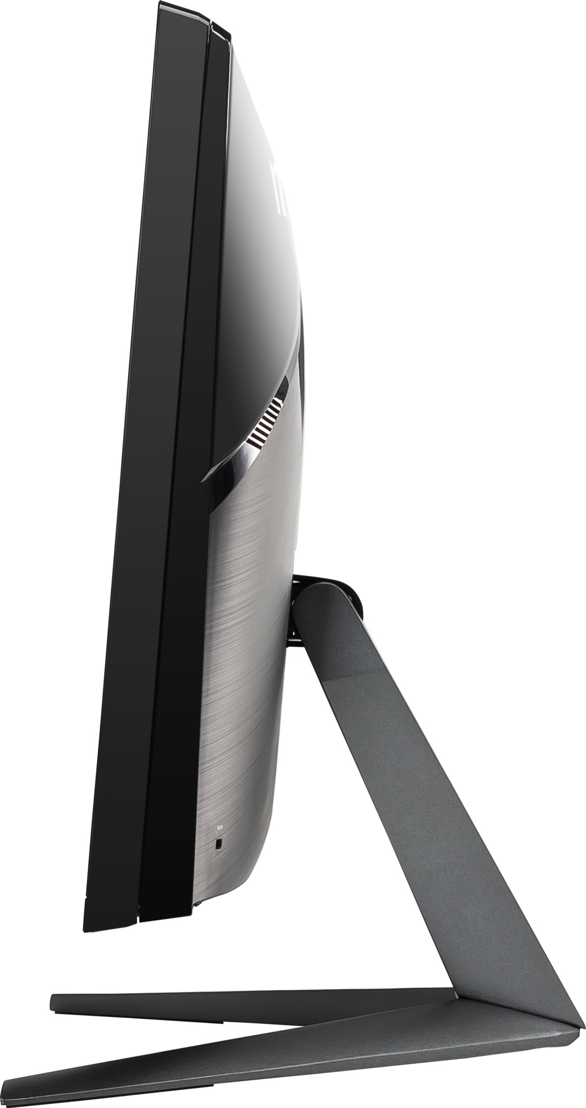 Widok z boku zakrzywionego monitora na stojaku.