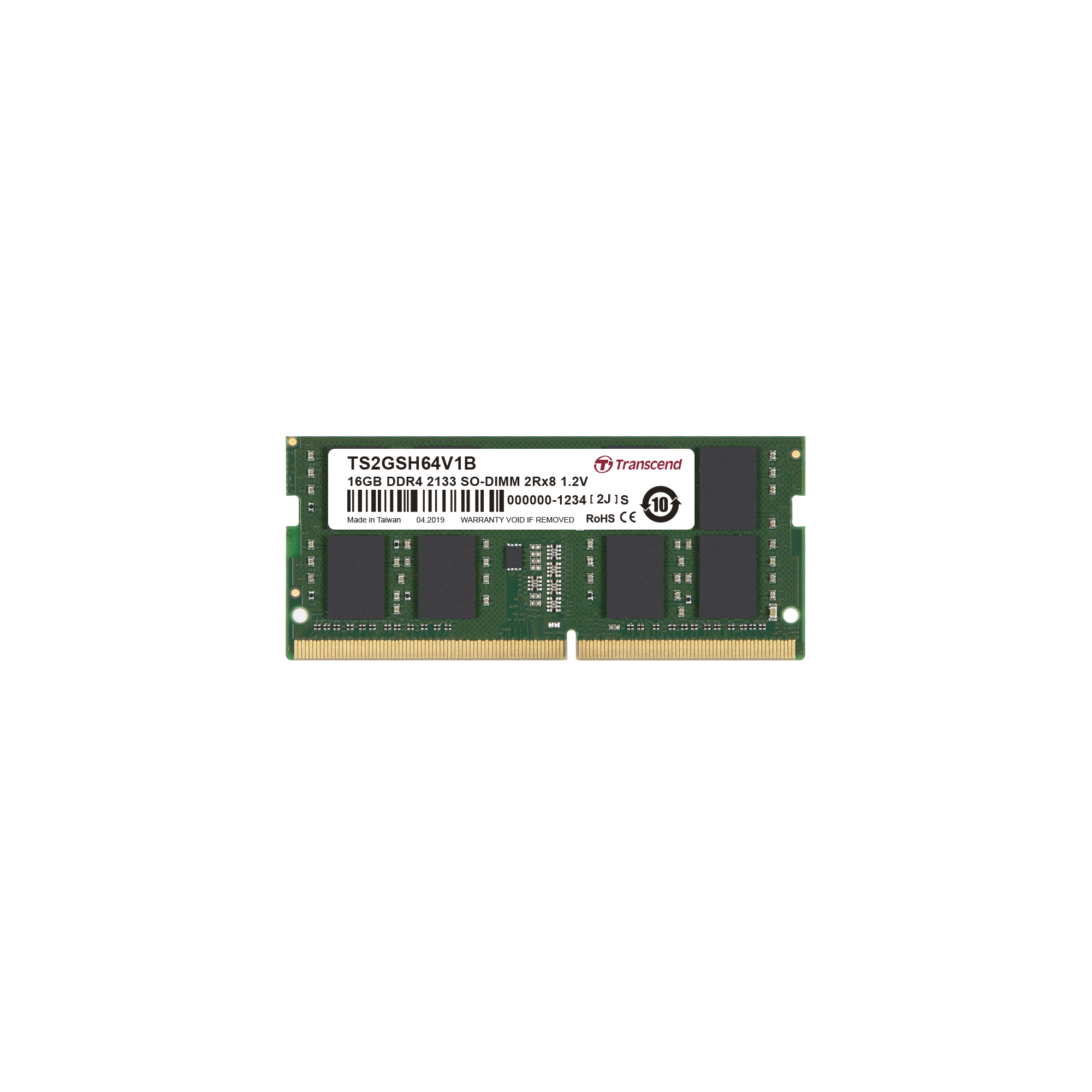 Moduł RAM Transcend 16GB DDR4 2133 SO-DIMM na białym tle.