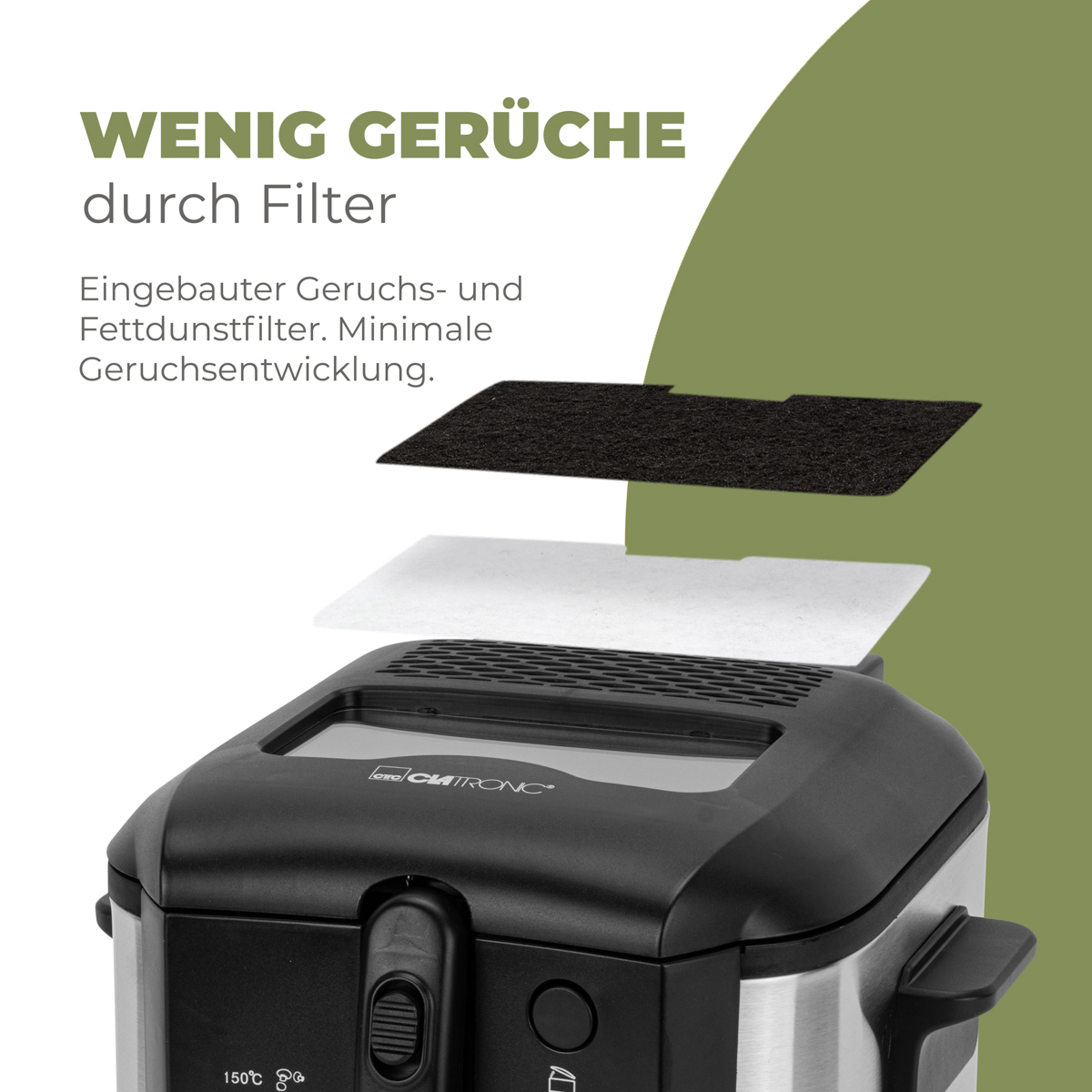 Czarna i srebrna frytkownica z dwoma filtrami.