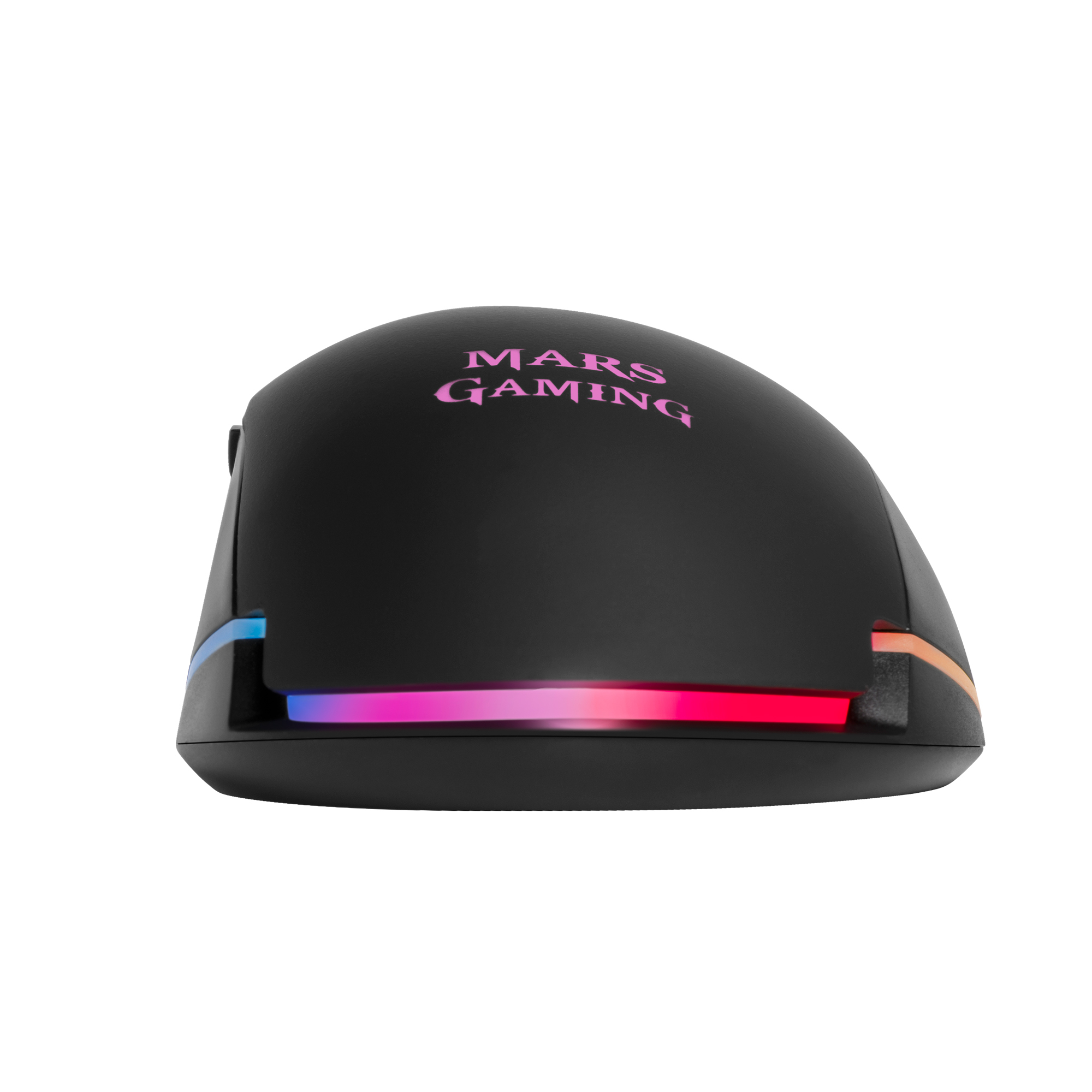 Mouse MARS GAMING nero con illuminazione RGB e pulsanti laterali.