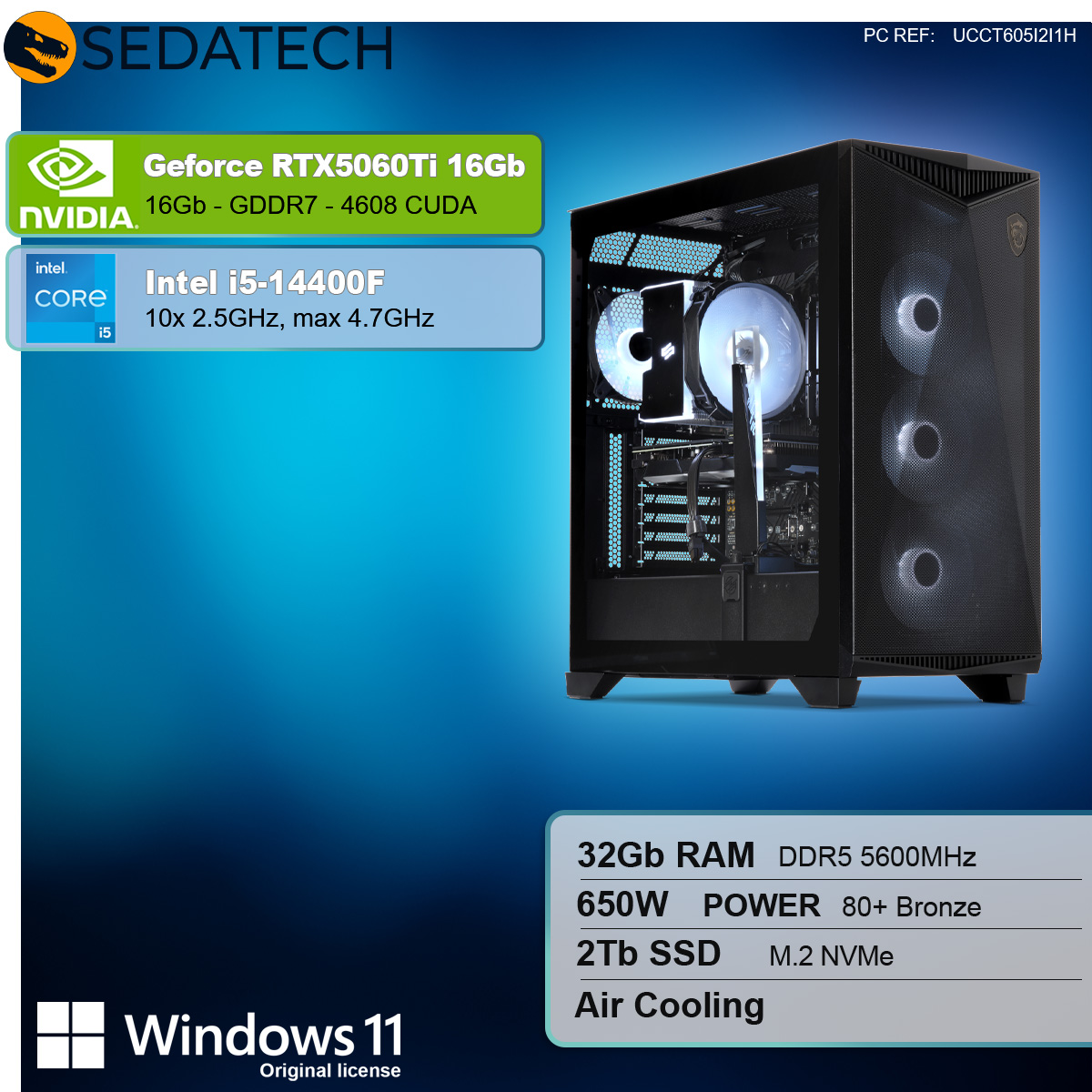 Un case per computer con componenti. Ha scheda grafica, CPU e RAM. È su sfondo bianco.