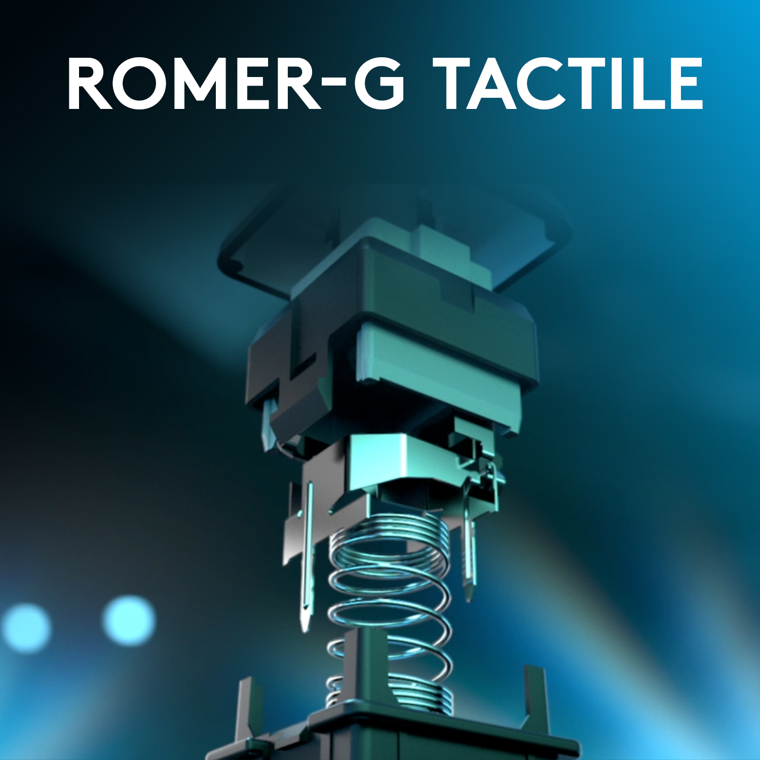 Nahaufnahme eines Tastaturschalters. Der Text "ROMER-G TACTILE" steht oben.