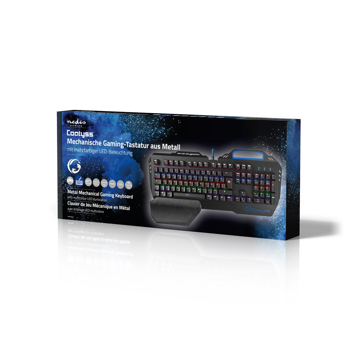 Eine Tastaturbox mit Tastatur und Handgelenkauflage darin.