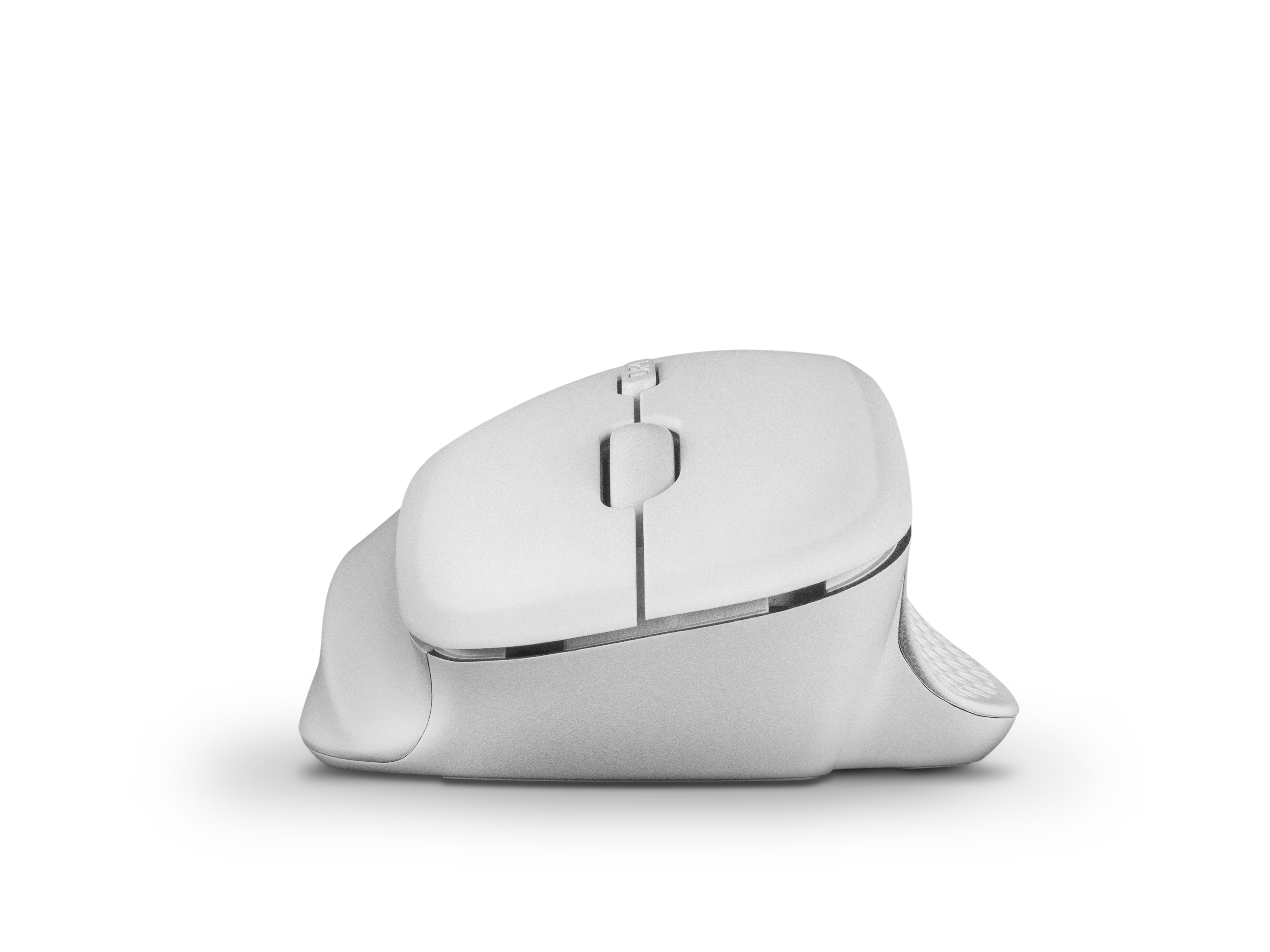 Witte muis met knoppen en een scrollwiel. Geïsoleerd op witte achtergrond.