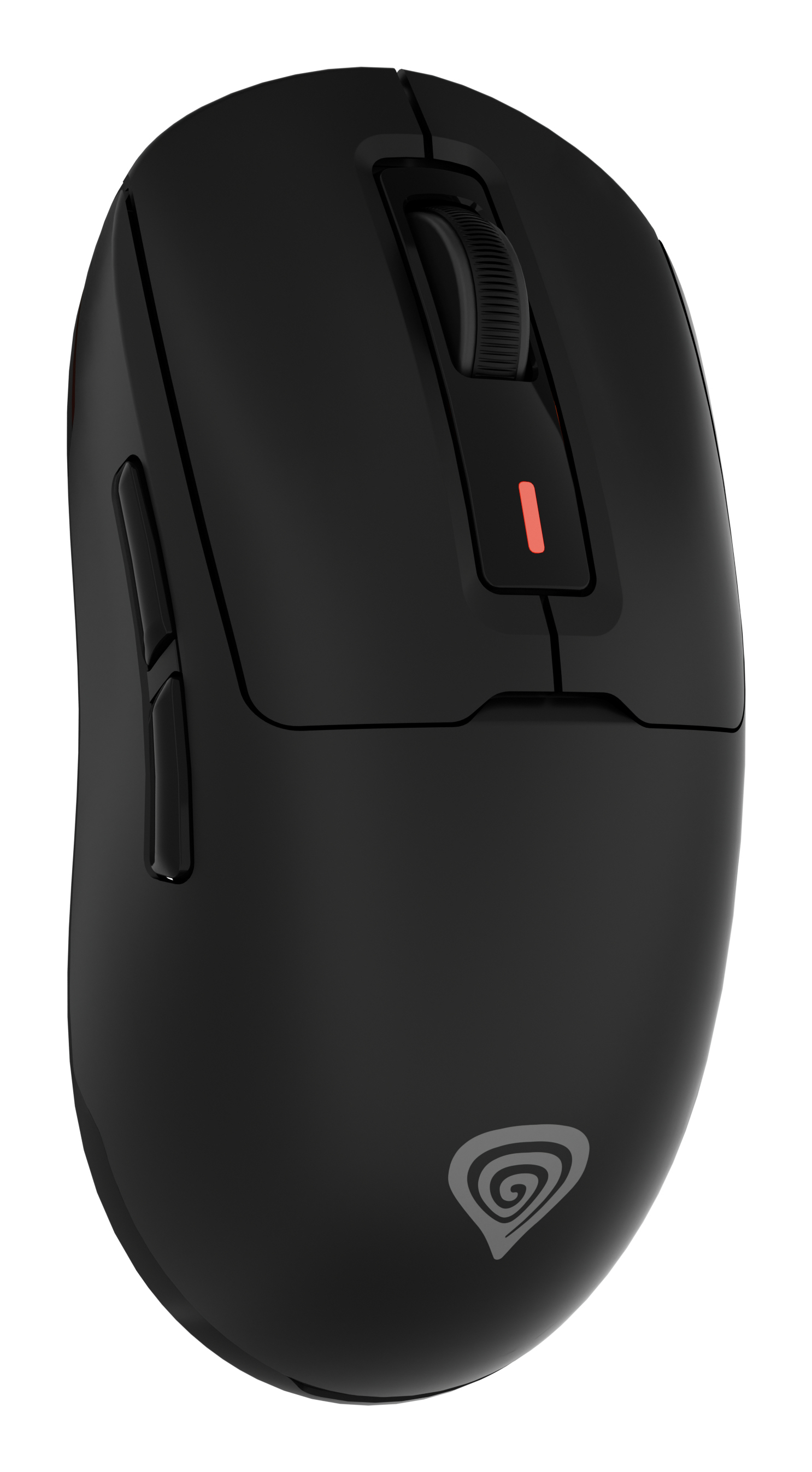 Schwarze Maus mit Scrollrad und Seitentasten. Das Genesis-Logo ist sichtbar.