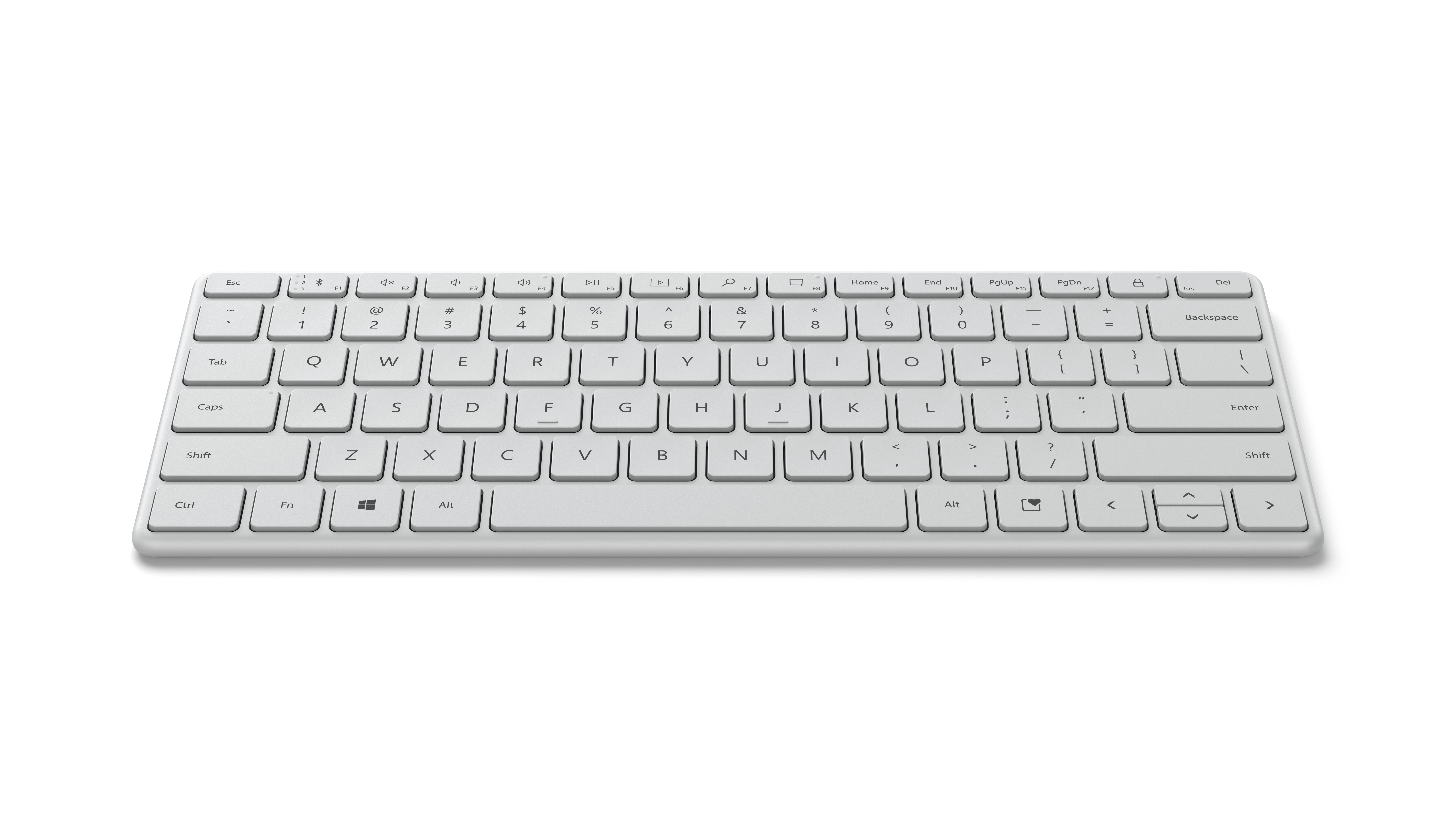 Teclado blanco sobre fondo blanco, teclas visibles. Diseño limpio y sencillo.