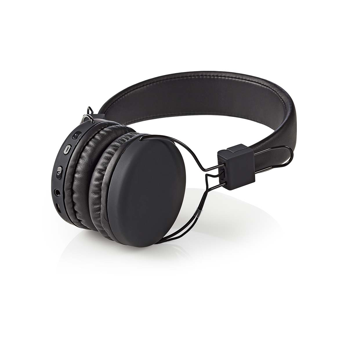 Schwarze Over-Ear-Kopfhörer. Die Kopfhörer haben einen schwarzen Kopfbügel und Ohrmuscheln.