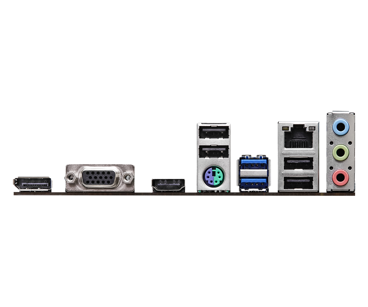 Die Rückseite eines Computer-Motherboards mit verschiedenen Anschlüssen und Steckern.